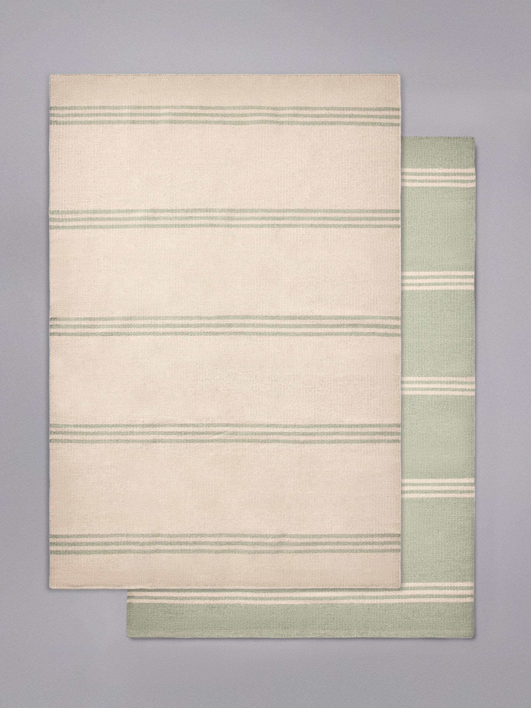 2 Pack Green Stripe Flatweave Wool Rugs - Image 1 of 6