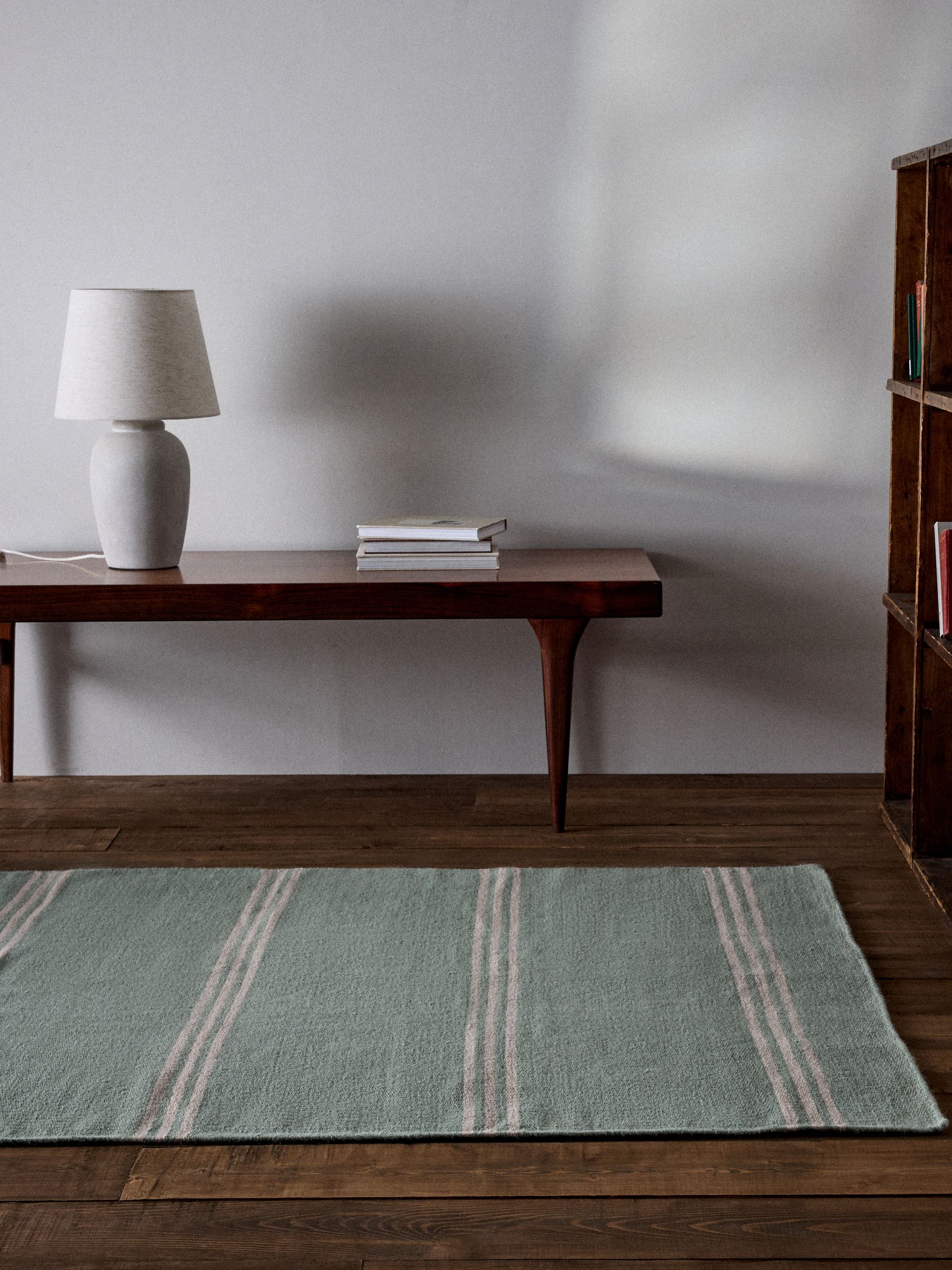 2 Pack Green Stripe Flatweave Wool Rugs - Image 2 of 6