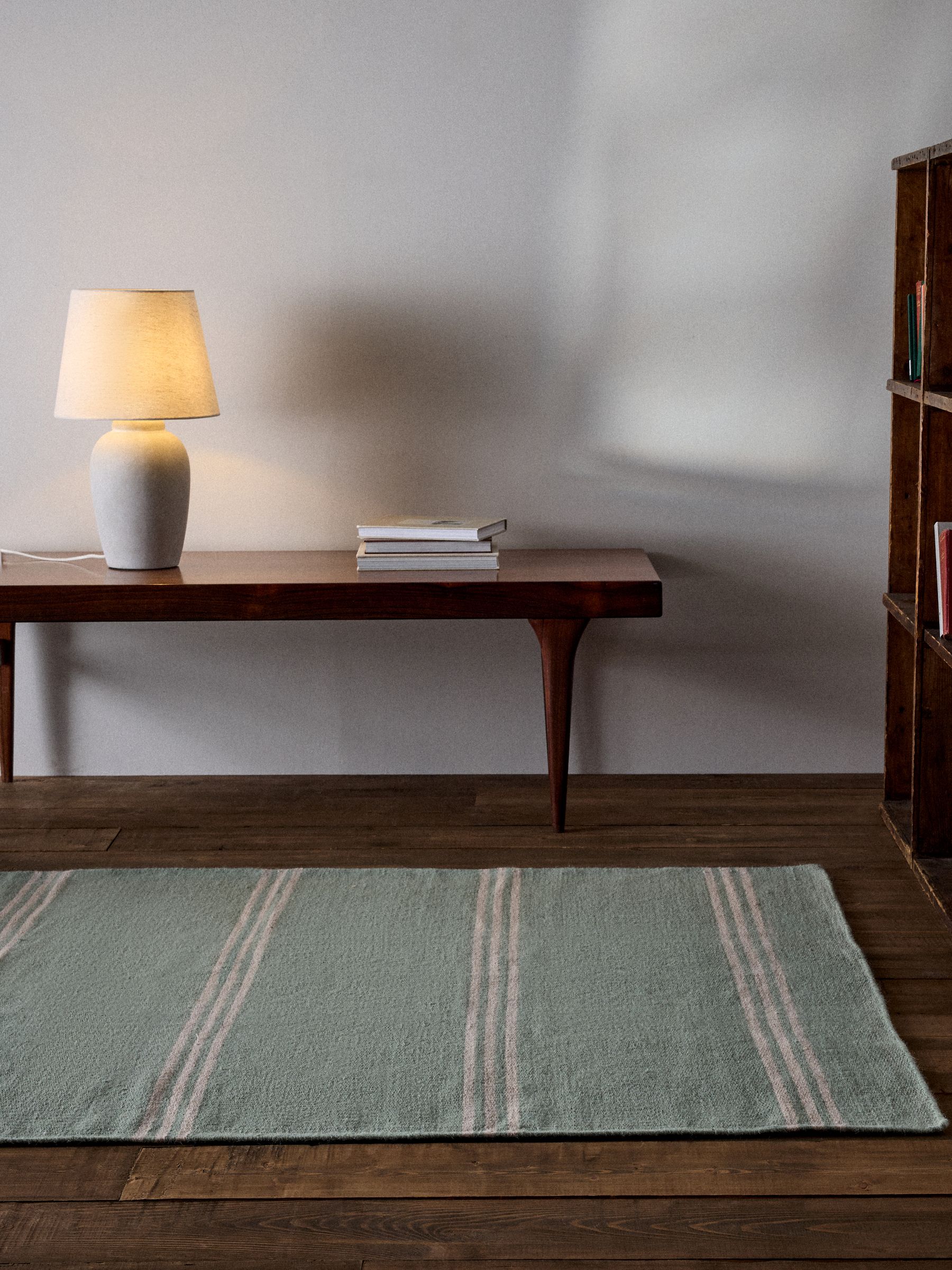 2 Pack Green Stripe Flatweave Wool Rugs - Image 4 of 6