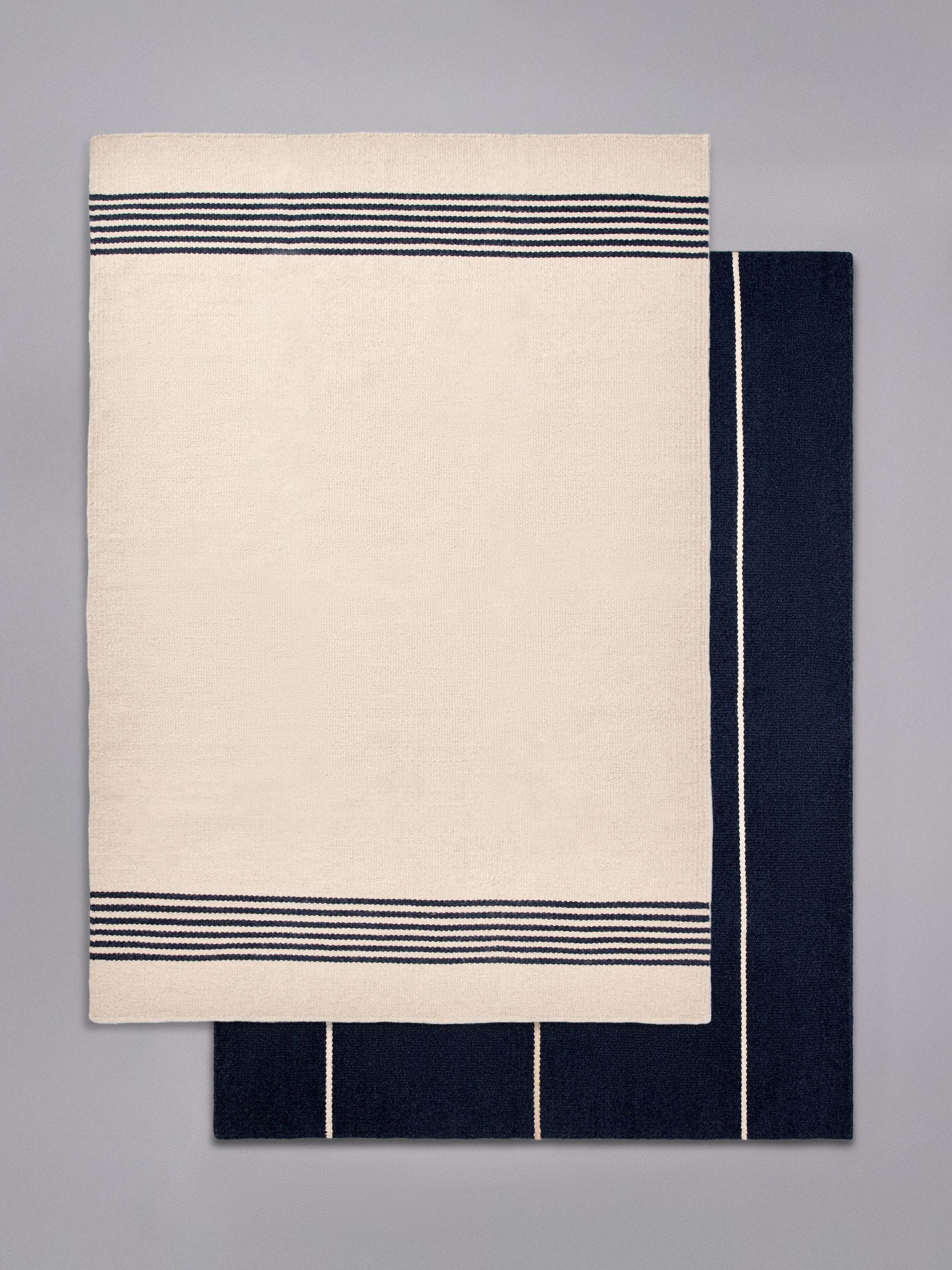2 Pack Navy Stripe Flatweave Wool Rugs - Image 1 of 6
