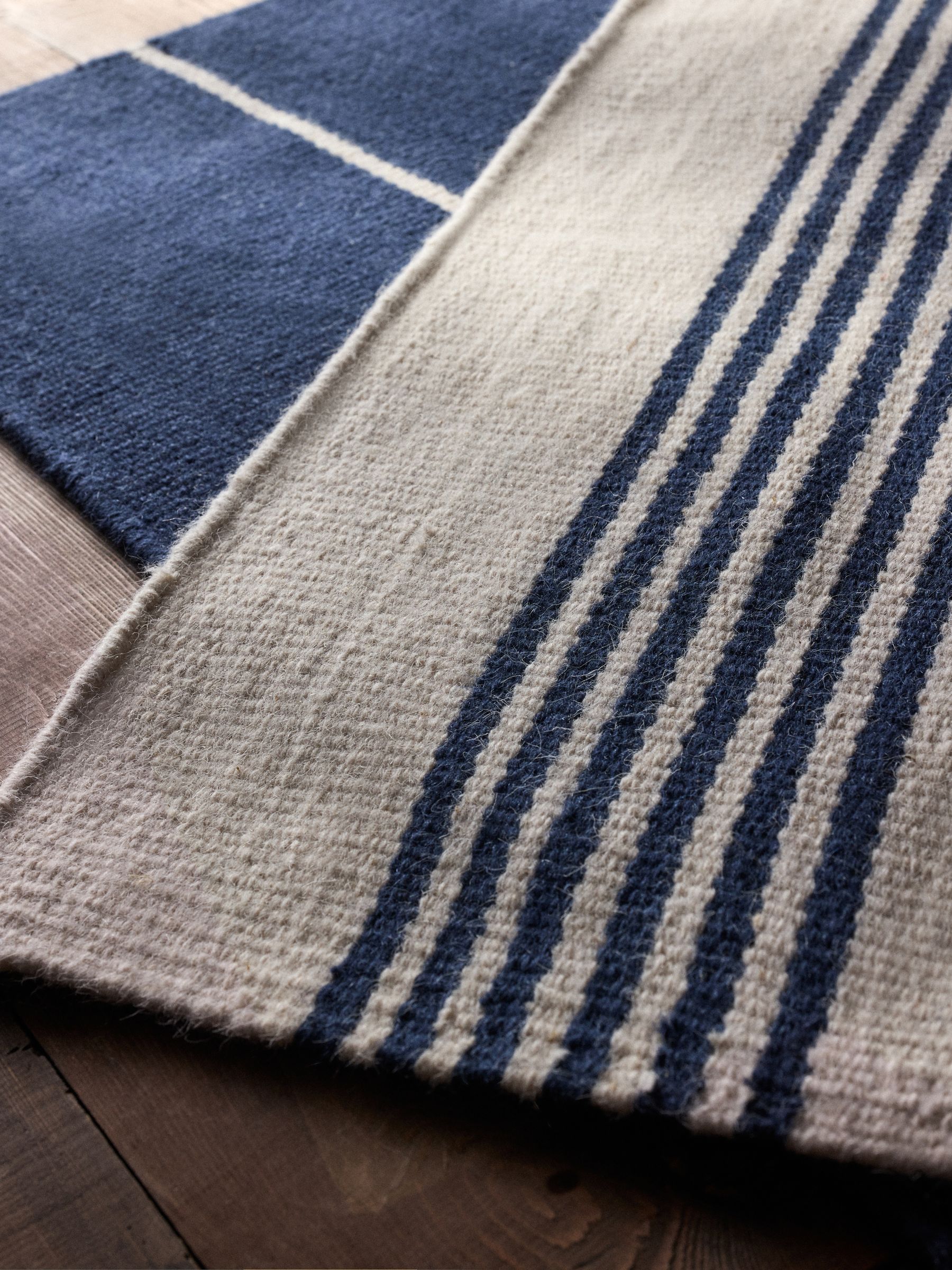 2 Pack Navy Stripe Flatweave Wool Rugs - Image 6 of 6