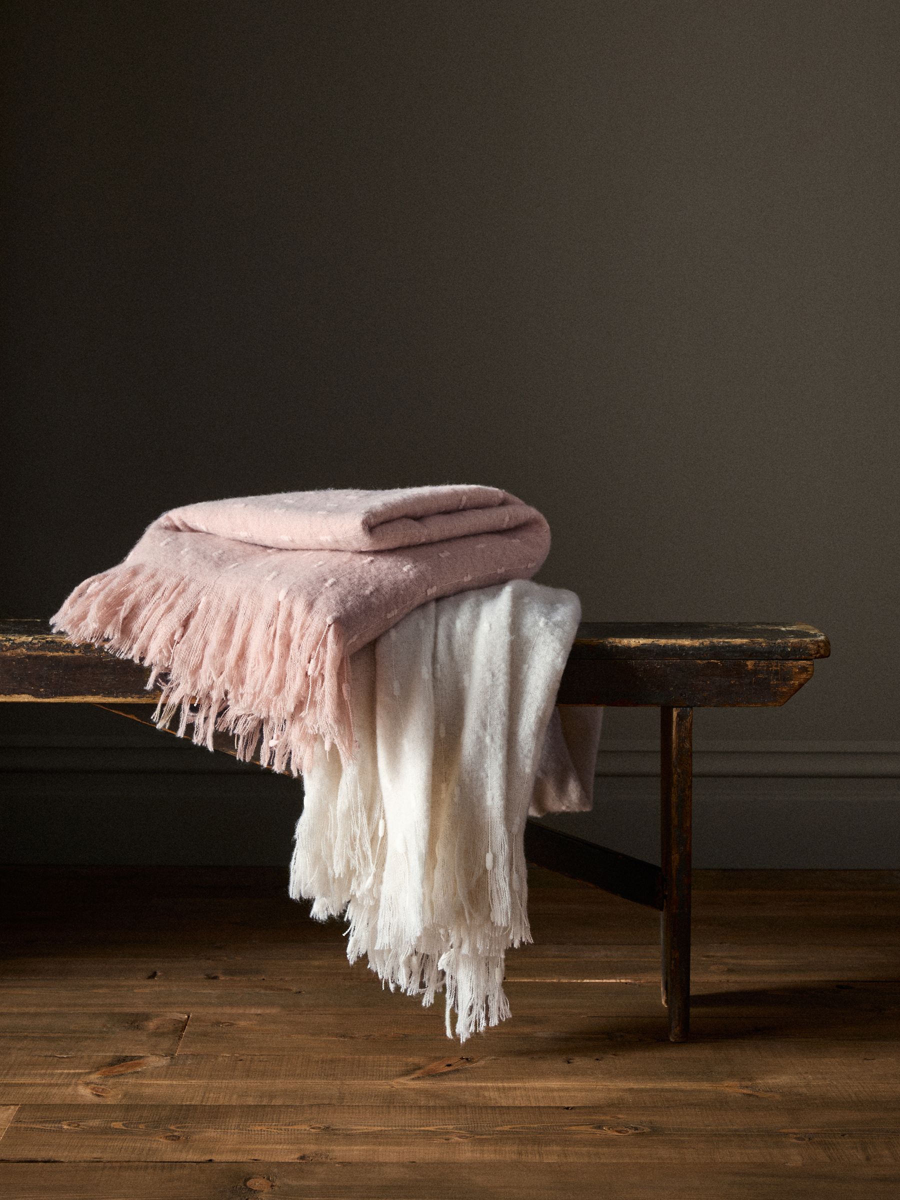 2 Pack Pink/Cream Dobby Spot Throws - Image 1 of 6