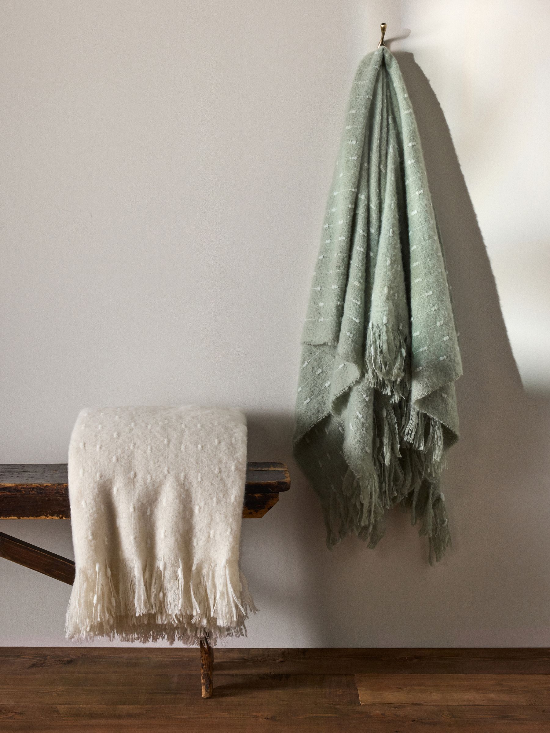 2 Pack Green/Cream Dobby Spot Throws - Image 1 of 3 2 Pack Green/Cream Dobby Spot Throws - Image 1 of 3