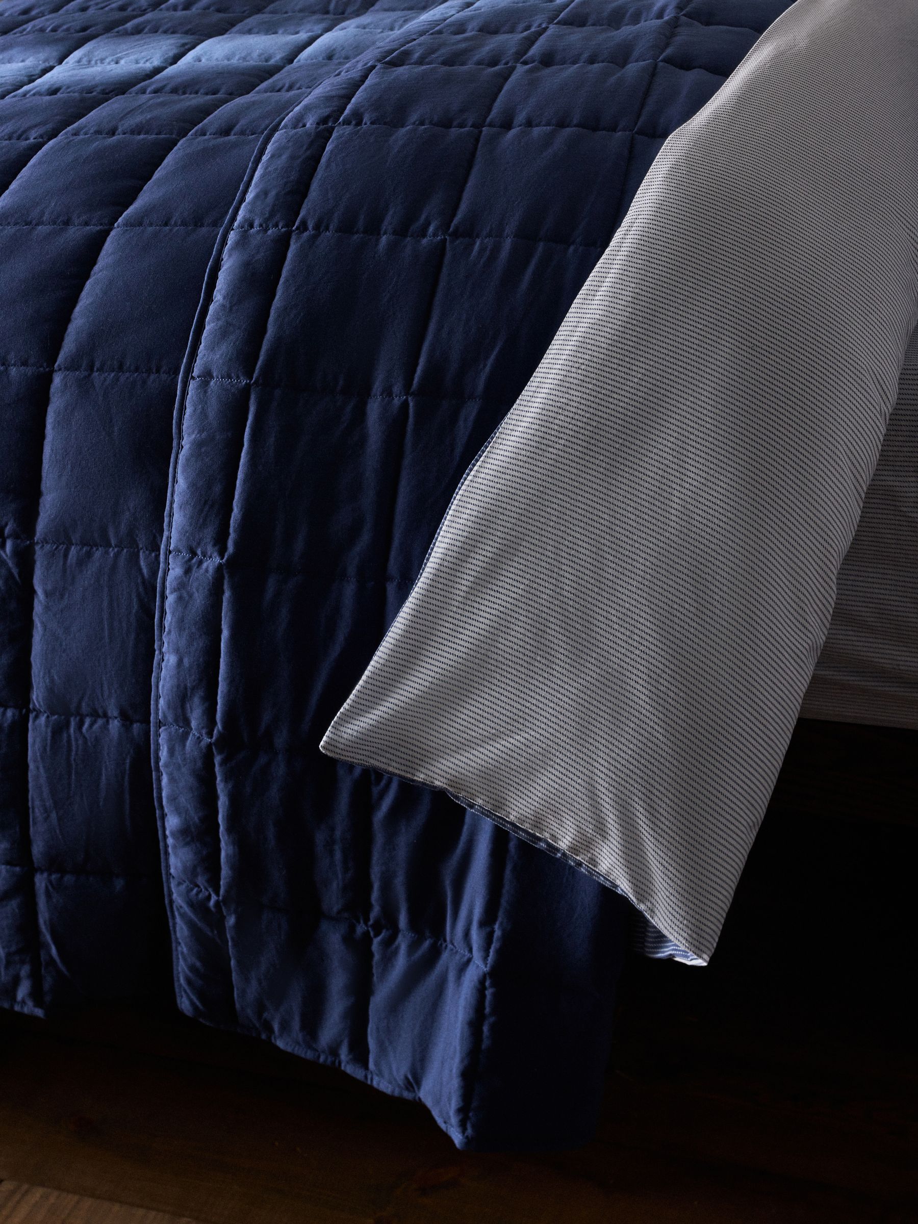 Navy 3 piece Quilted Bedspread and Cushion Covers - Image 5 of 6
