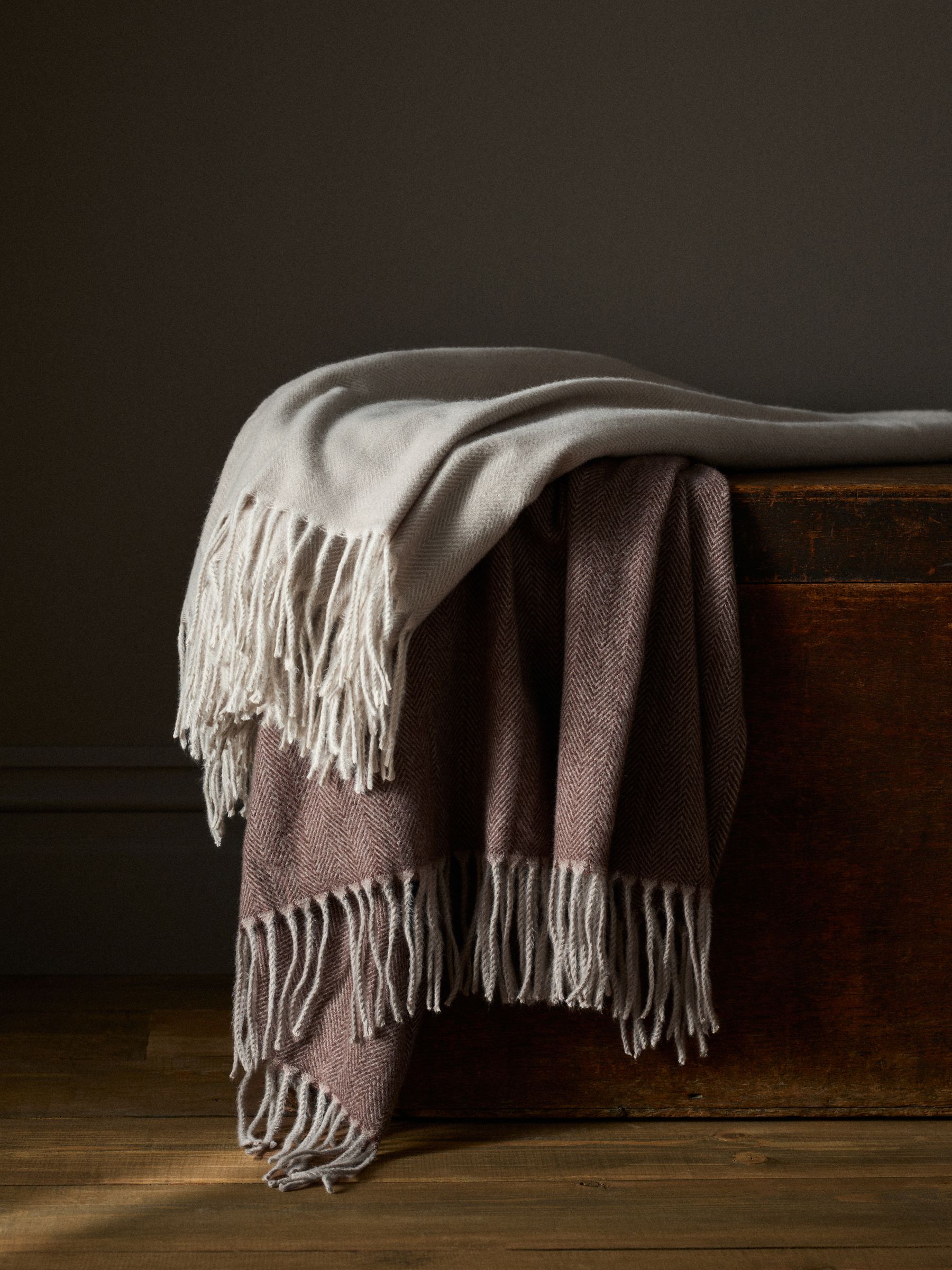 2 Pack Chocolate/Natural Herringbone Throws - Image 1 of 6
