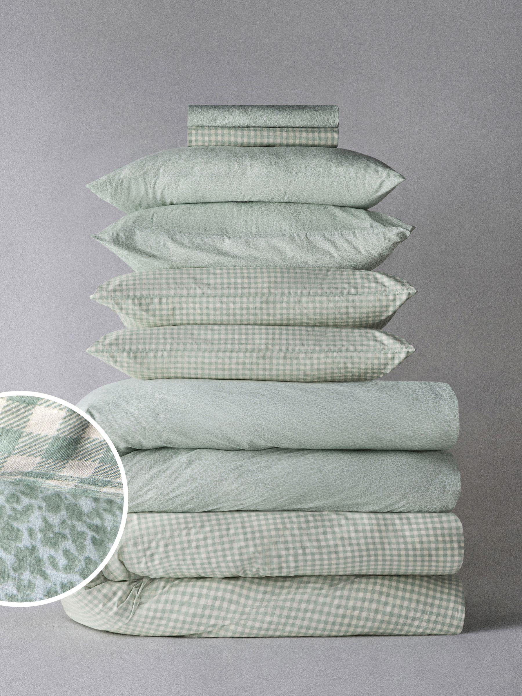 2 Pack Green Gingham/ Floral Printed Duvet Cover and Pillowcase Set with Fitted Sheets - Image 1 of 5