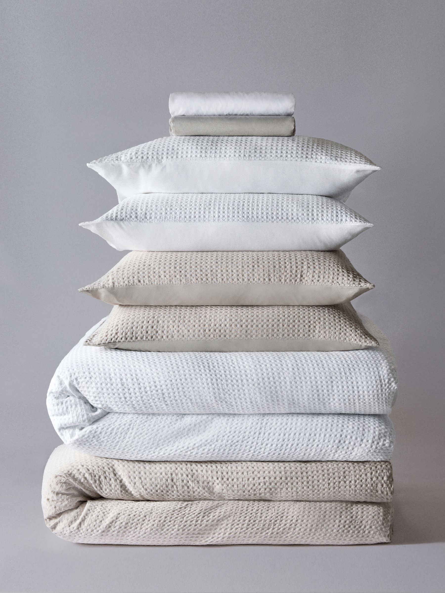 2 Pack White/Natural Waffle Duvet Cover and Pillowcase Set with Fitted Sheets - Image 1 of 6