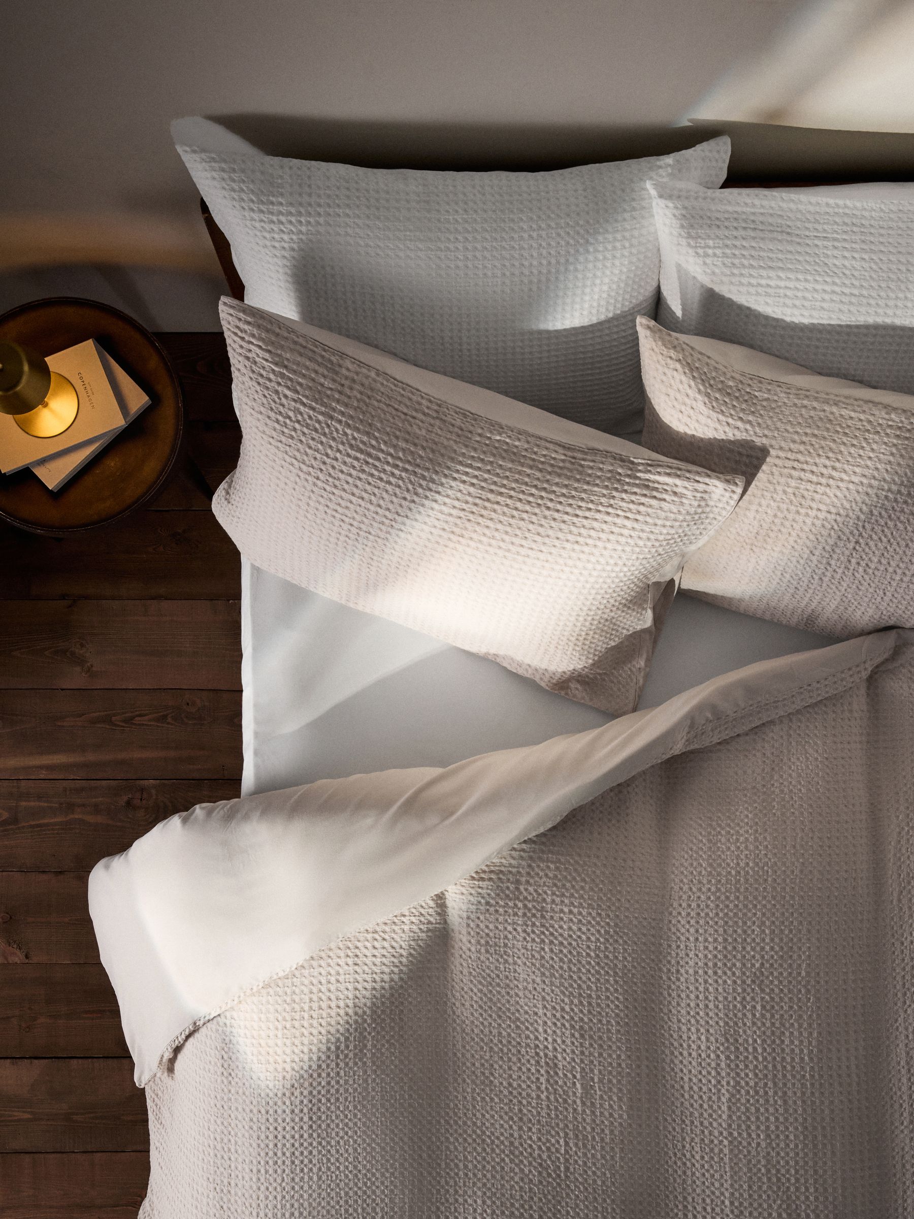 2 Pack White/Natural Waffle Duvet Cover and Pillowcase Set with Fitted Sheets - Image 3 of 6