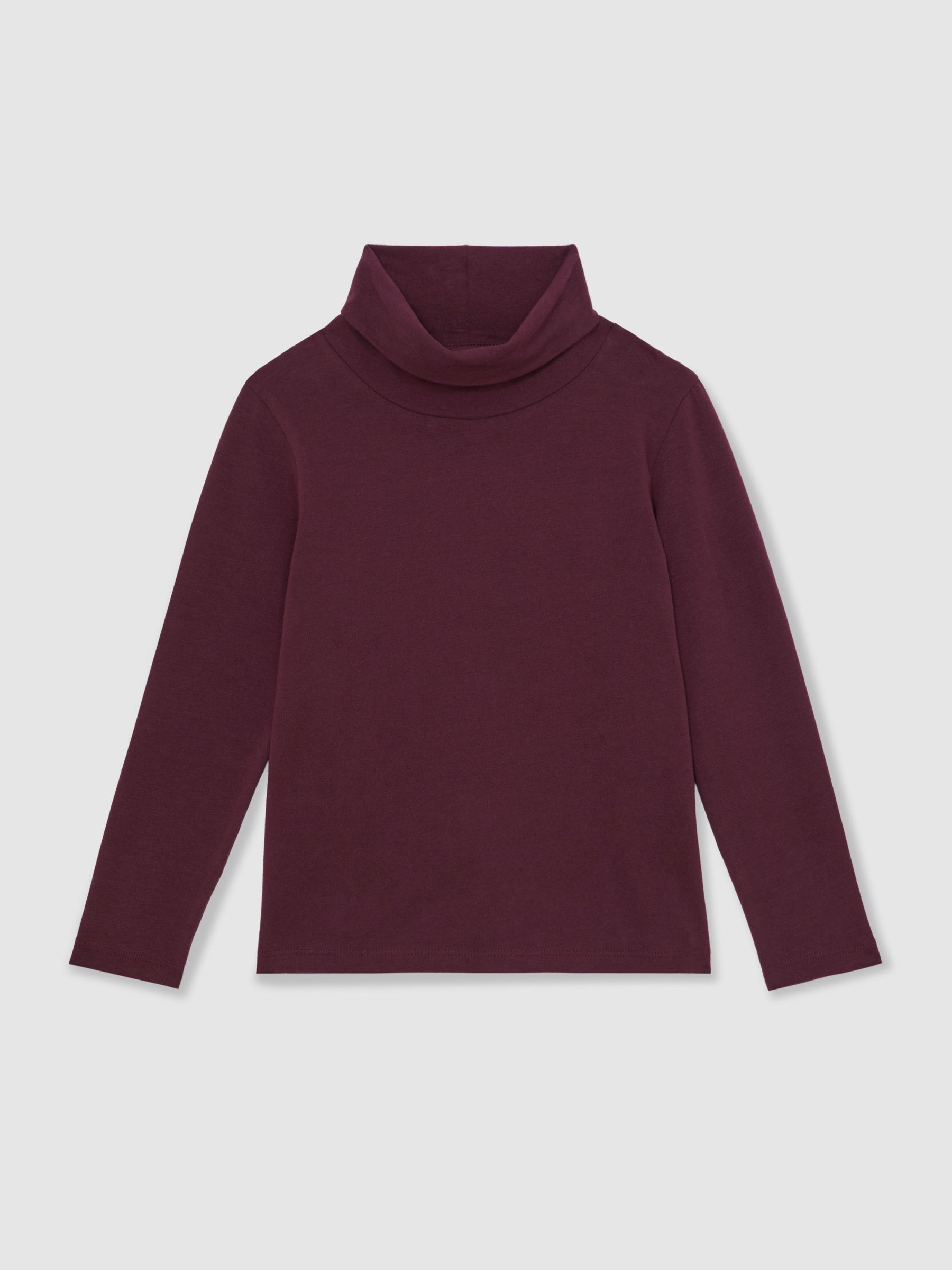 Cotton-Jersey Roll-Neck Top with Stretch in Burgundy - Image 2 of 4
