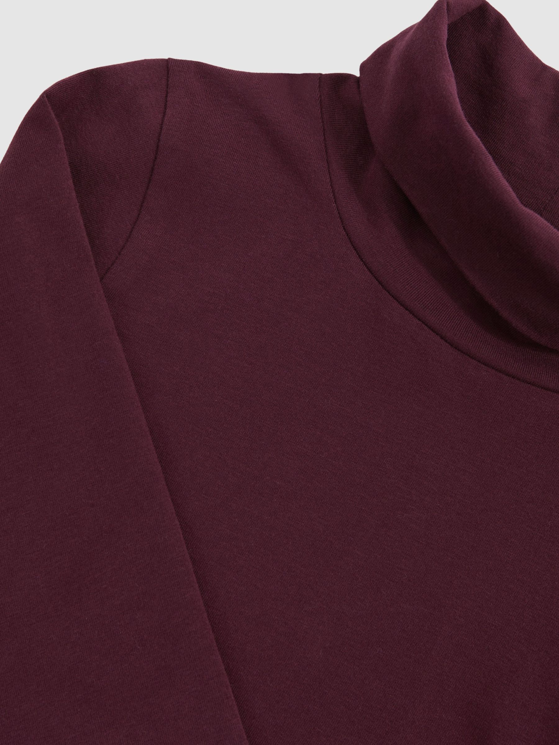 Cotton-Jersey Roll-Neck Top with Stretch in Burgundy - Image 4 of 4