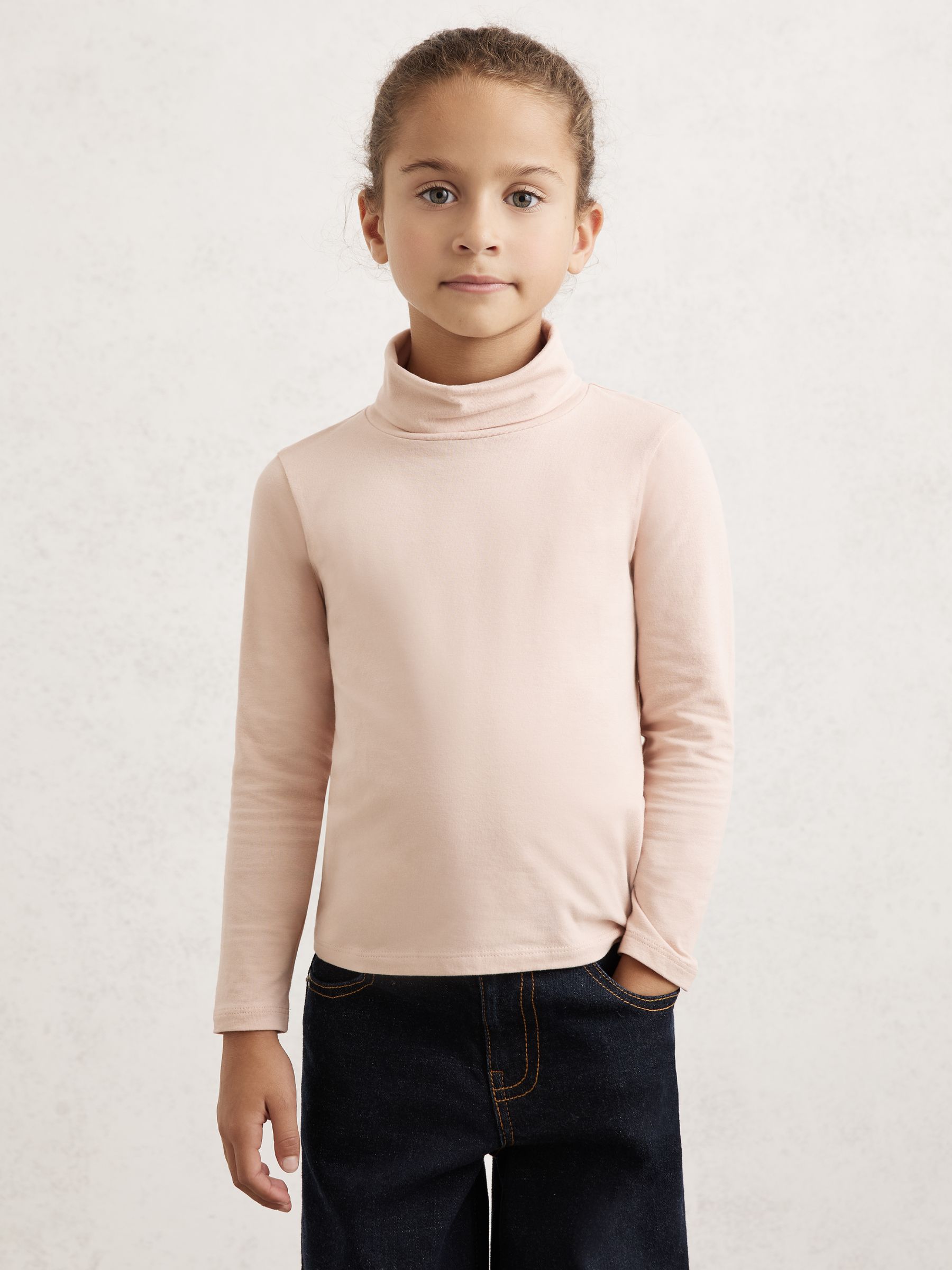 Cotton-Jersey Roll-Neck Top with Stretch in Rose Pink - Image 1 of 4