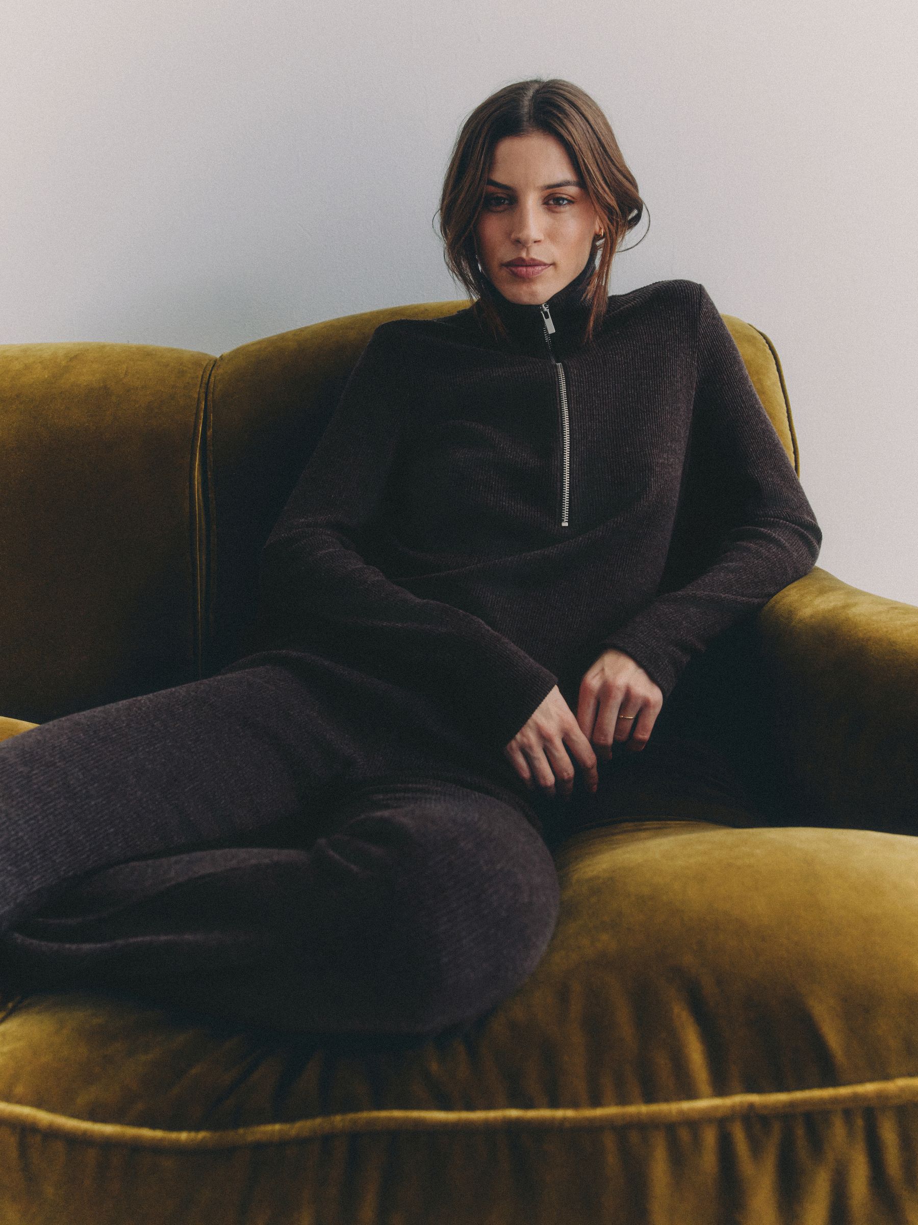 2 Pack Soft Rib Funnel Neck Quater Zip Long Sleeve Jumper Chocolate Brown/Oat Marl - Image 1 of 6