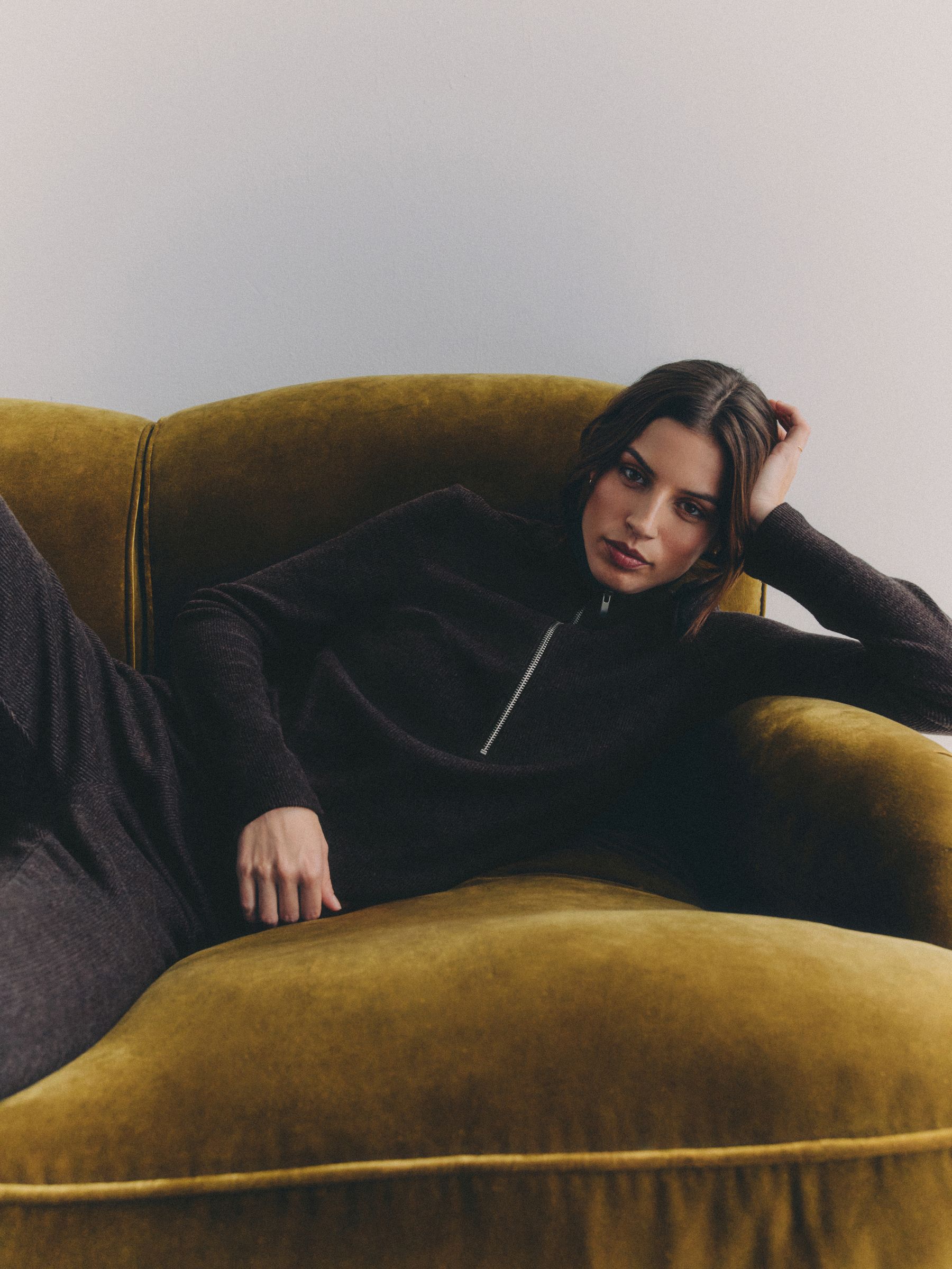 2 Pack Soft Rib Funnel Neck Quater Zip Long Sleeve Jumper Chocolate Brown/Oat Marl - Image 3 of 6