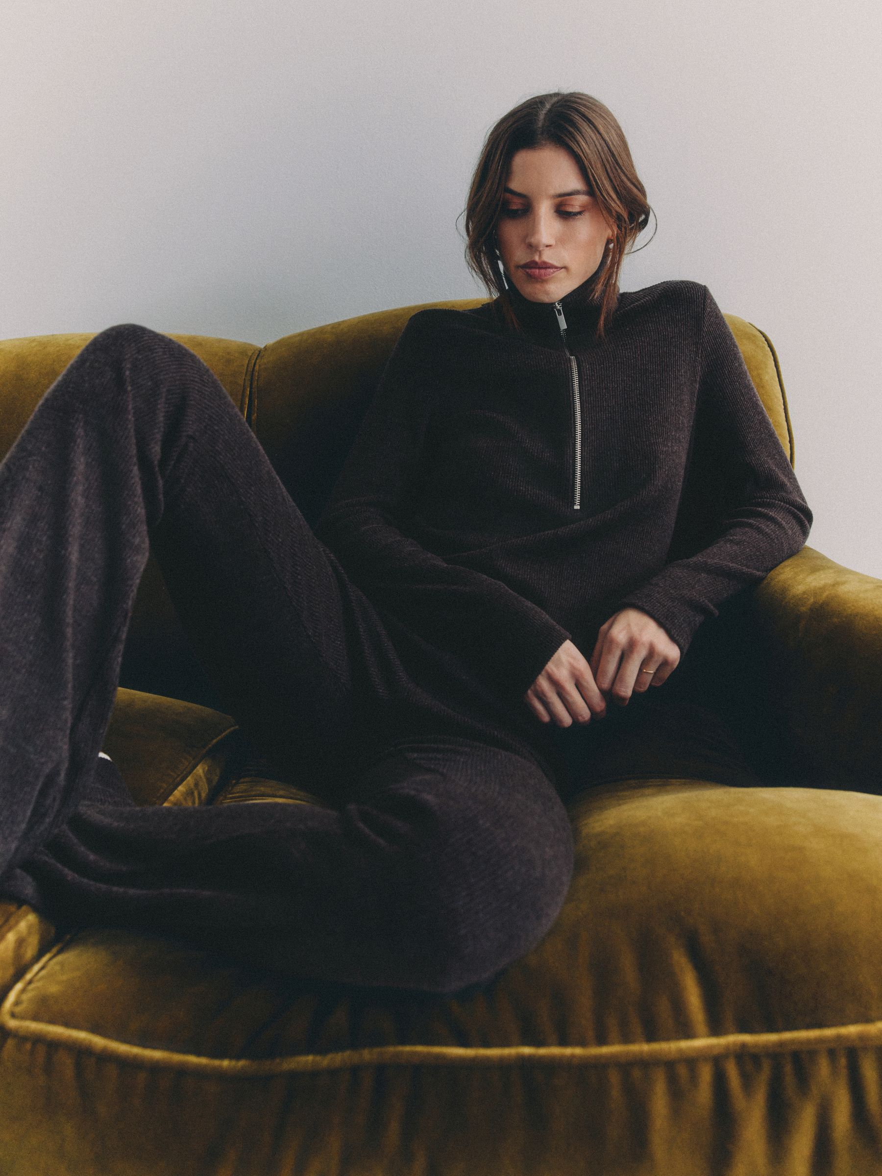 2 Pack Soft Rib Funnel Neck Quater Zip Long Sleeve Jumper Chocolate Brown/Oat Marl - Image 4 of 6