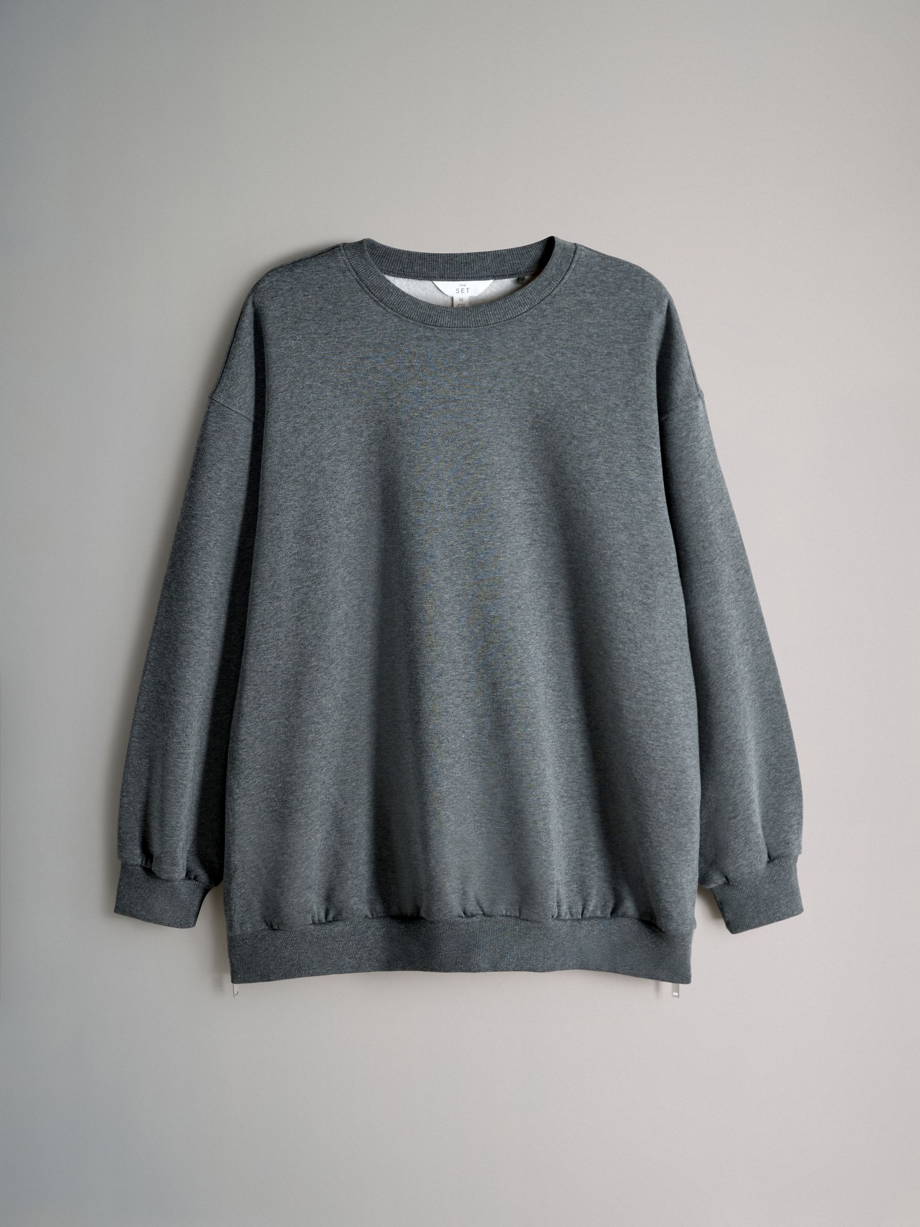 Charcoal Marl/Cream 2 Pack Longline Sweatshirts With Side Zip Detail - Image 3 of 5