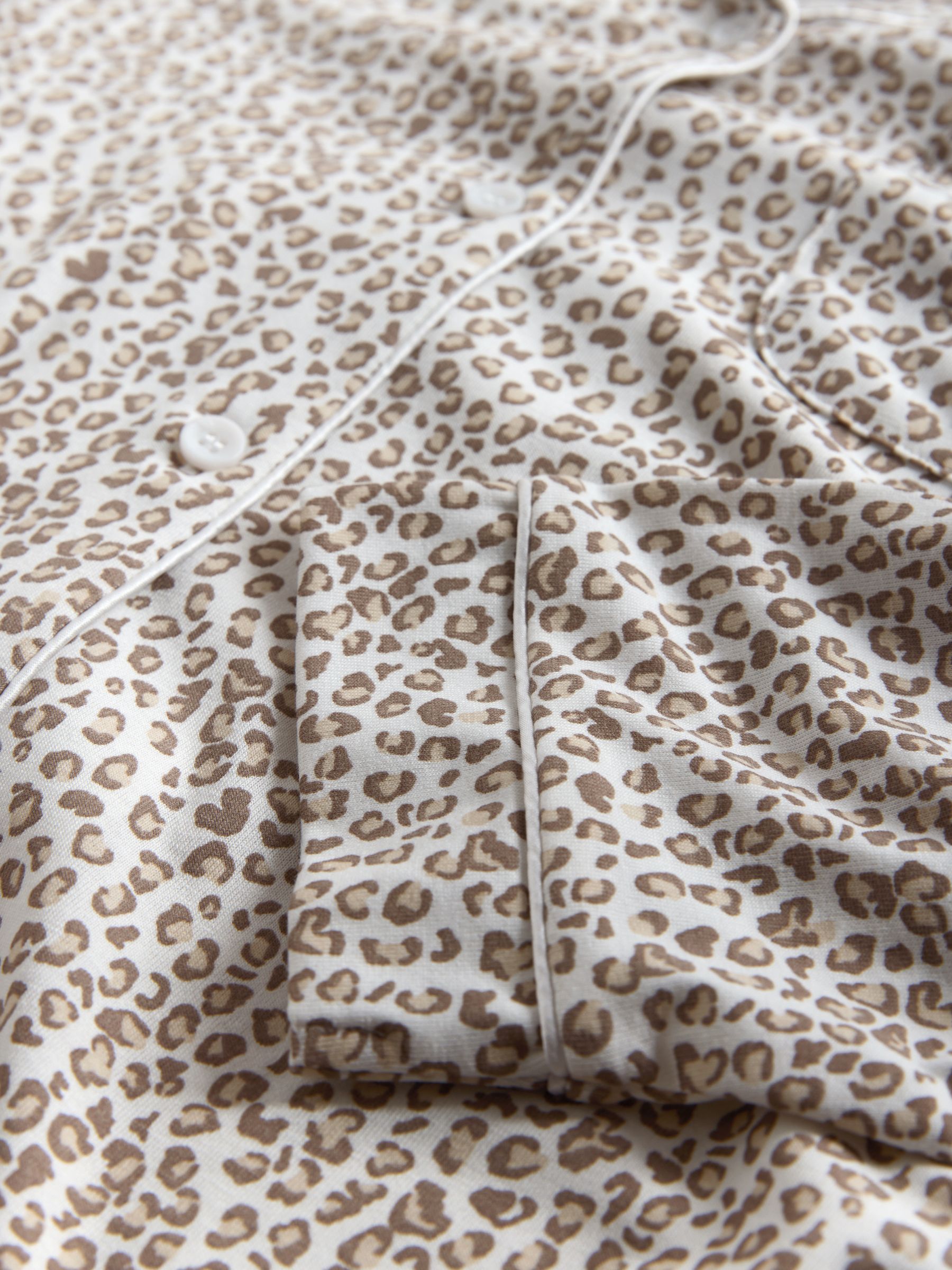 2 Pack Polyester Viscose Blend Button Through Long Pyjamas with Piping Animal/Pink - Image 6 of 6