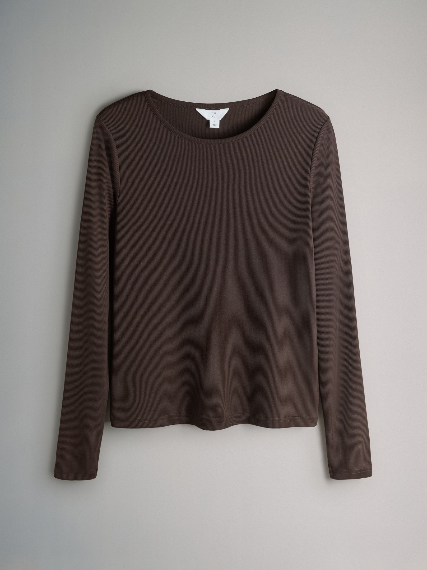 2 Pack Soft Touch Ribbed Long Sleeve Leg Pyjamas Chocolate Brown/Stripe - Image 2 of 6