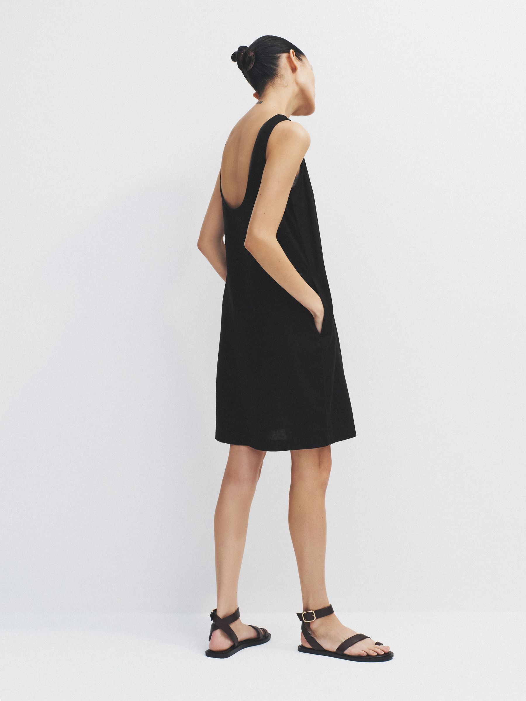 2 Pack Scoop Back Mini Dresses With Linen Gingham/Black - Image 3 of 6