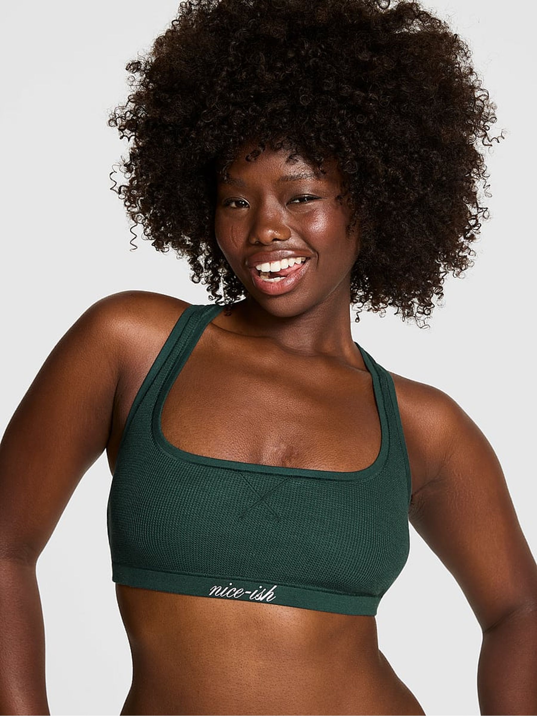 Deep Forest Green Script Cotton Racerback Bralette - Image 1 of 3 Deep Forest Green Script Cotton Racerback Bralette - Image 1 of 3