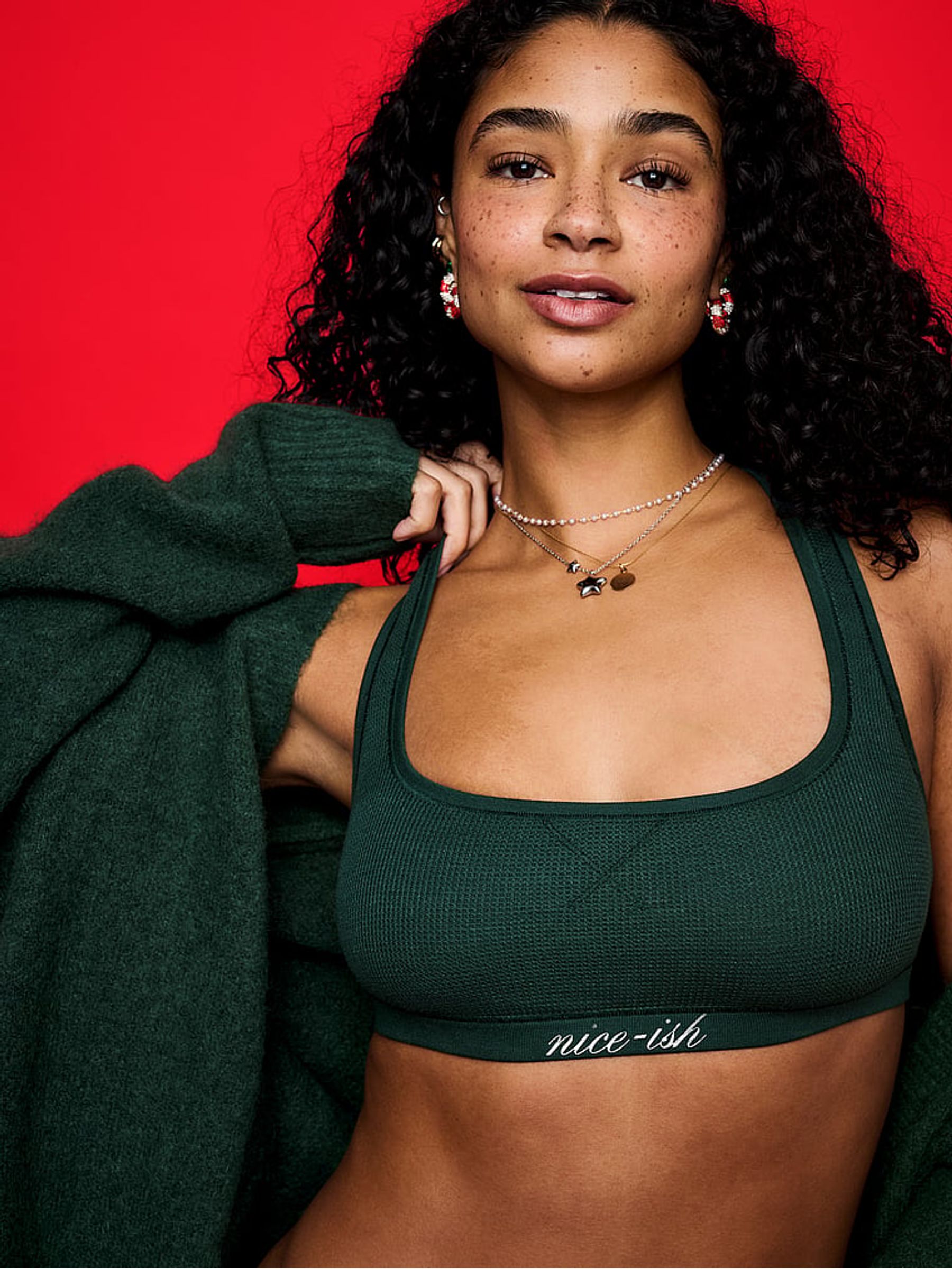 Deep Forest Green Script Cotton Racerback Bralette - Image 3 of 3