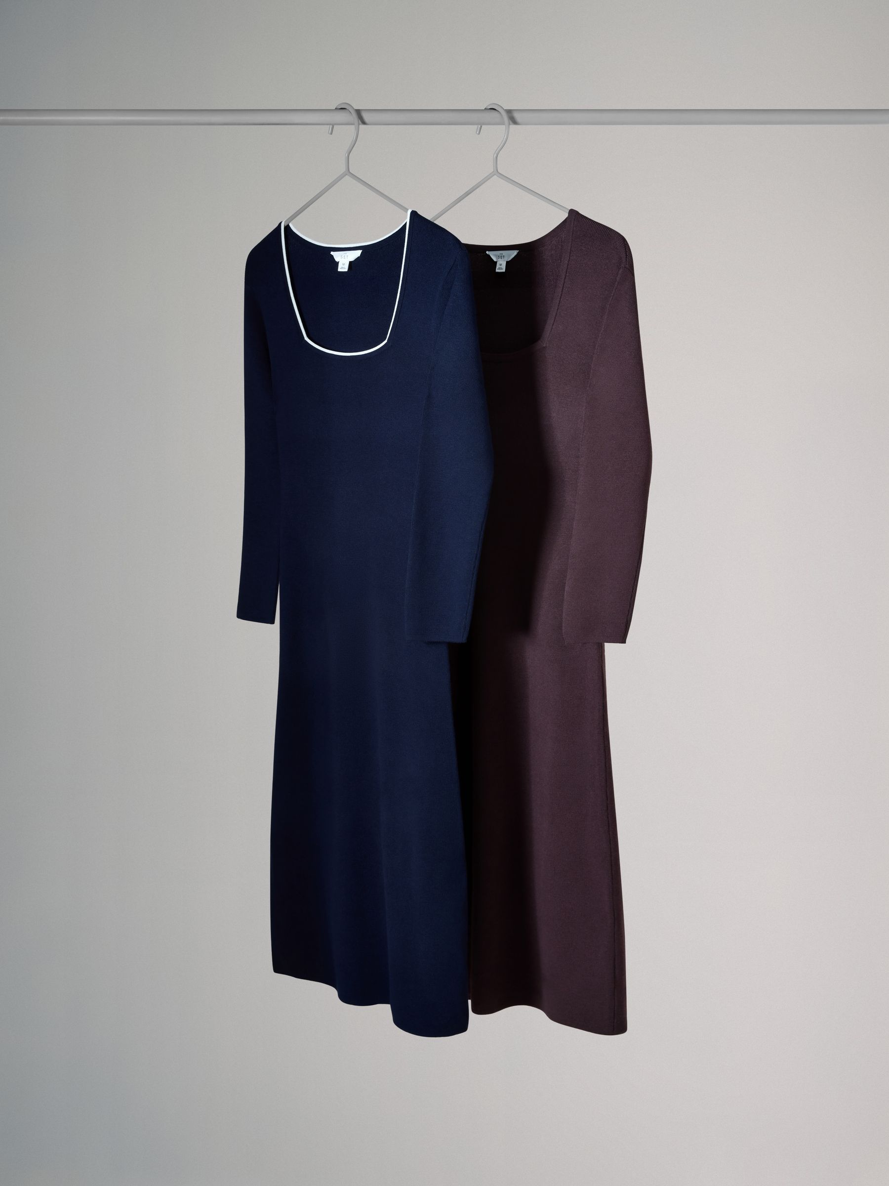 Burgundy Plum/Navy Blue Tipped 2 Pack Knitted Square Neck Dress - Image 2 of 6