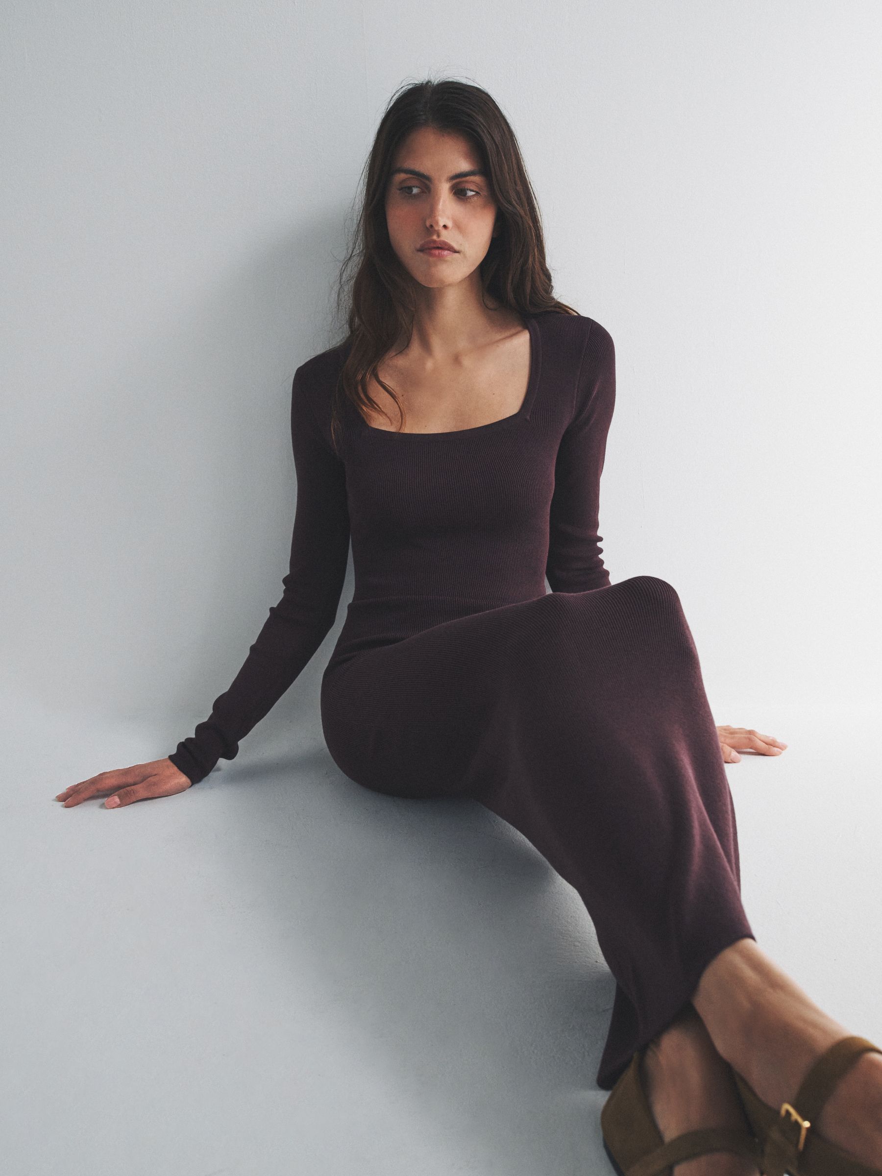Burgundy Plum/Navy Blue Tipped 2 Pack Knitted Square Neck Dress - Image 4 of 6