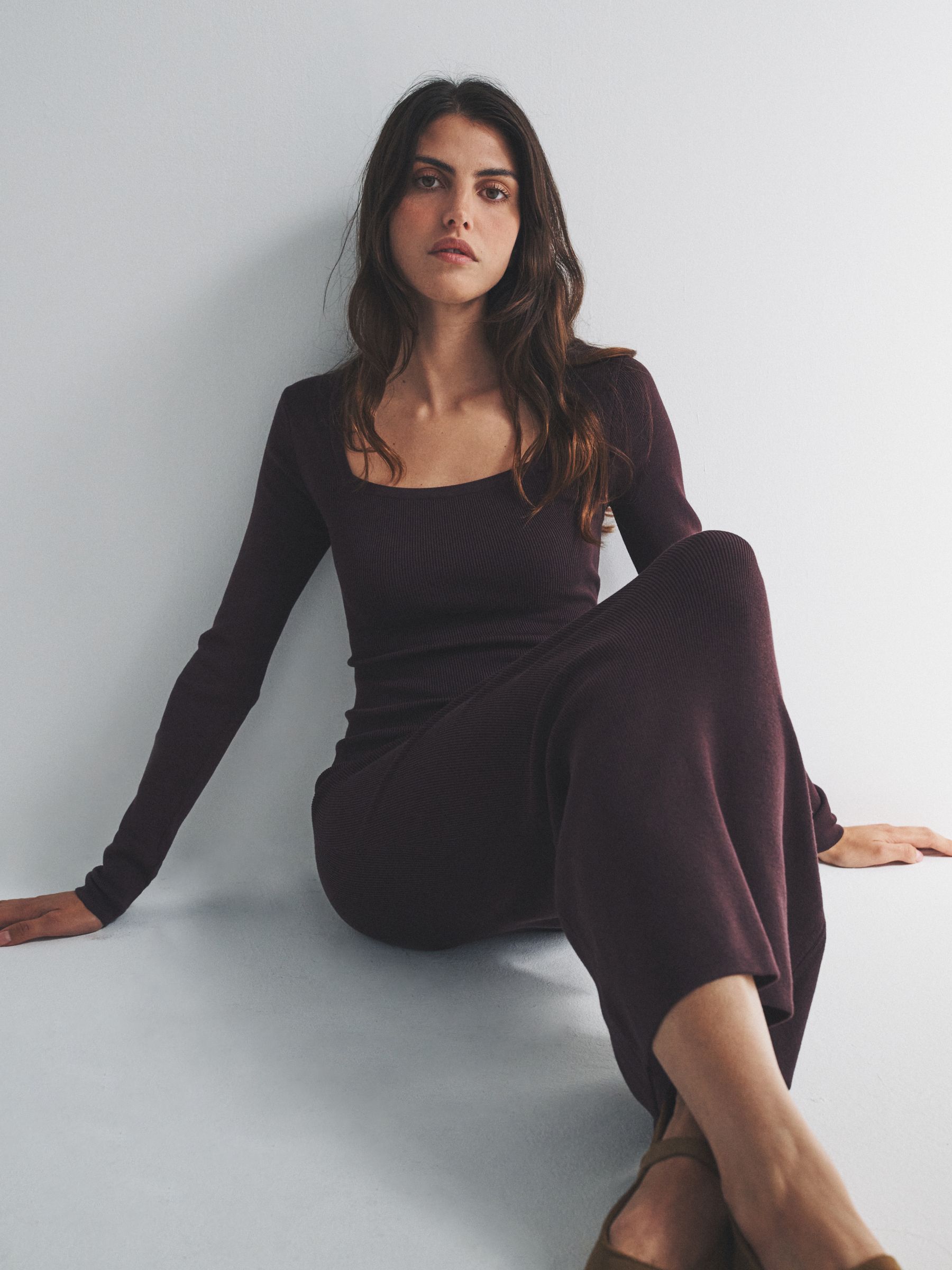 Burgundy Plum/Navy Blue Tipped 2 Pack Knitted Square Neck Dress - Image 5 of 6