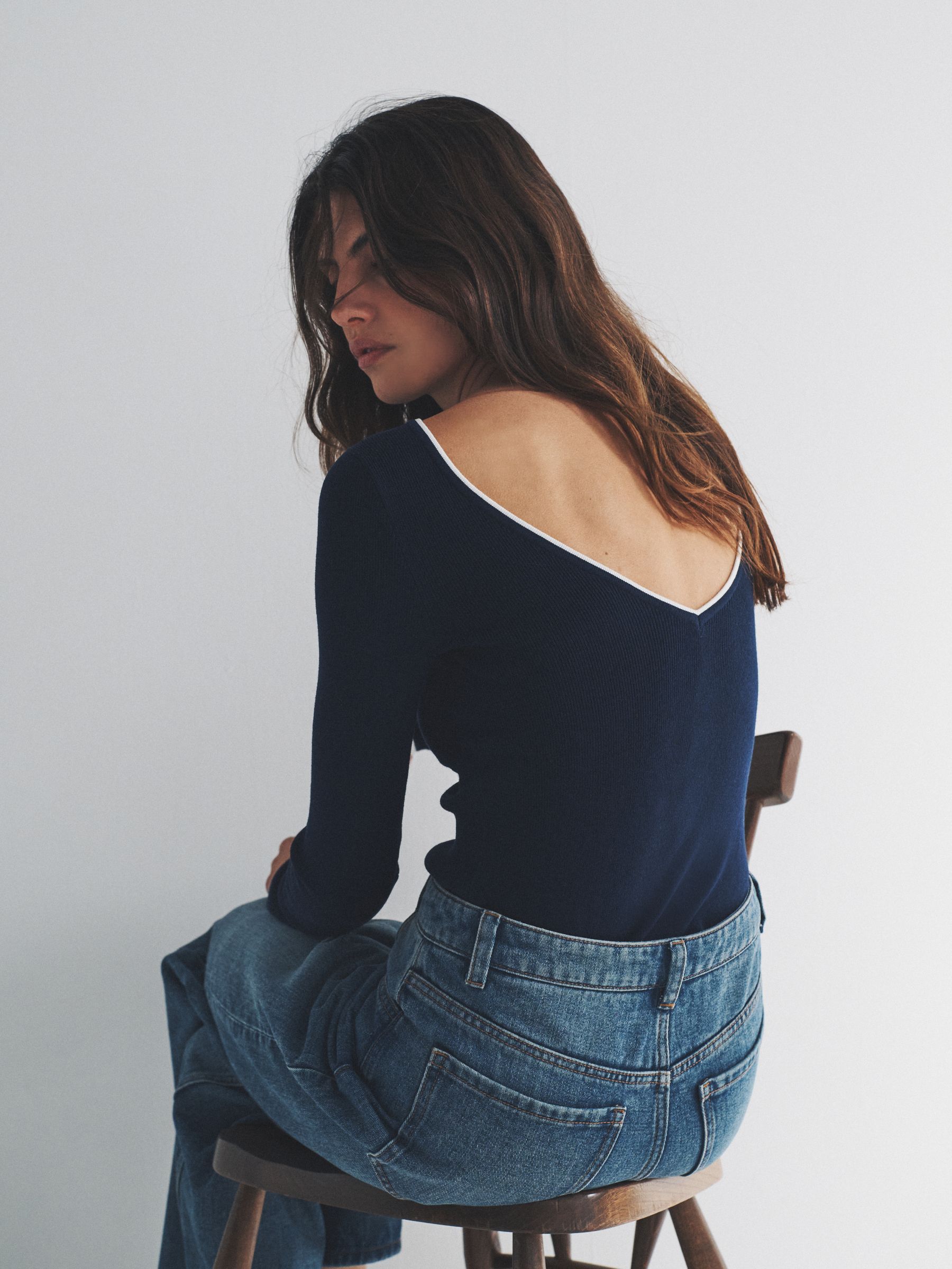 Ecru/Navy Blue 2 Pack Knitted Tipped Scoop Back Tops - Image 1 of 6