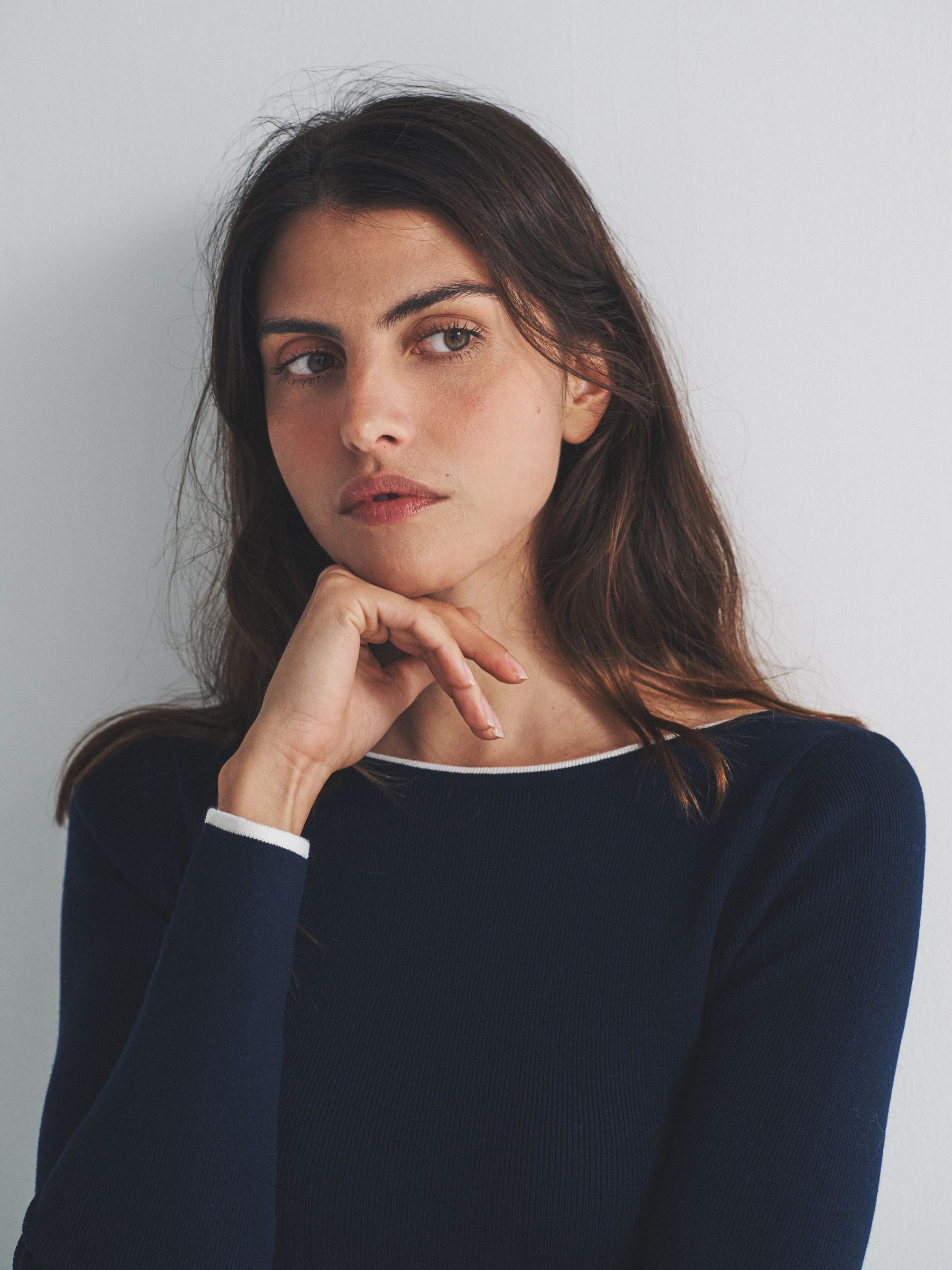 Ecru/Navy Blue 2 Pack Knitted Tipped Scoop Back Tops - Image 5 of 6