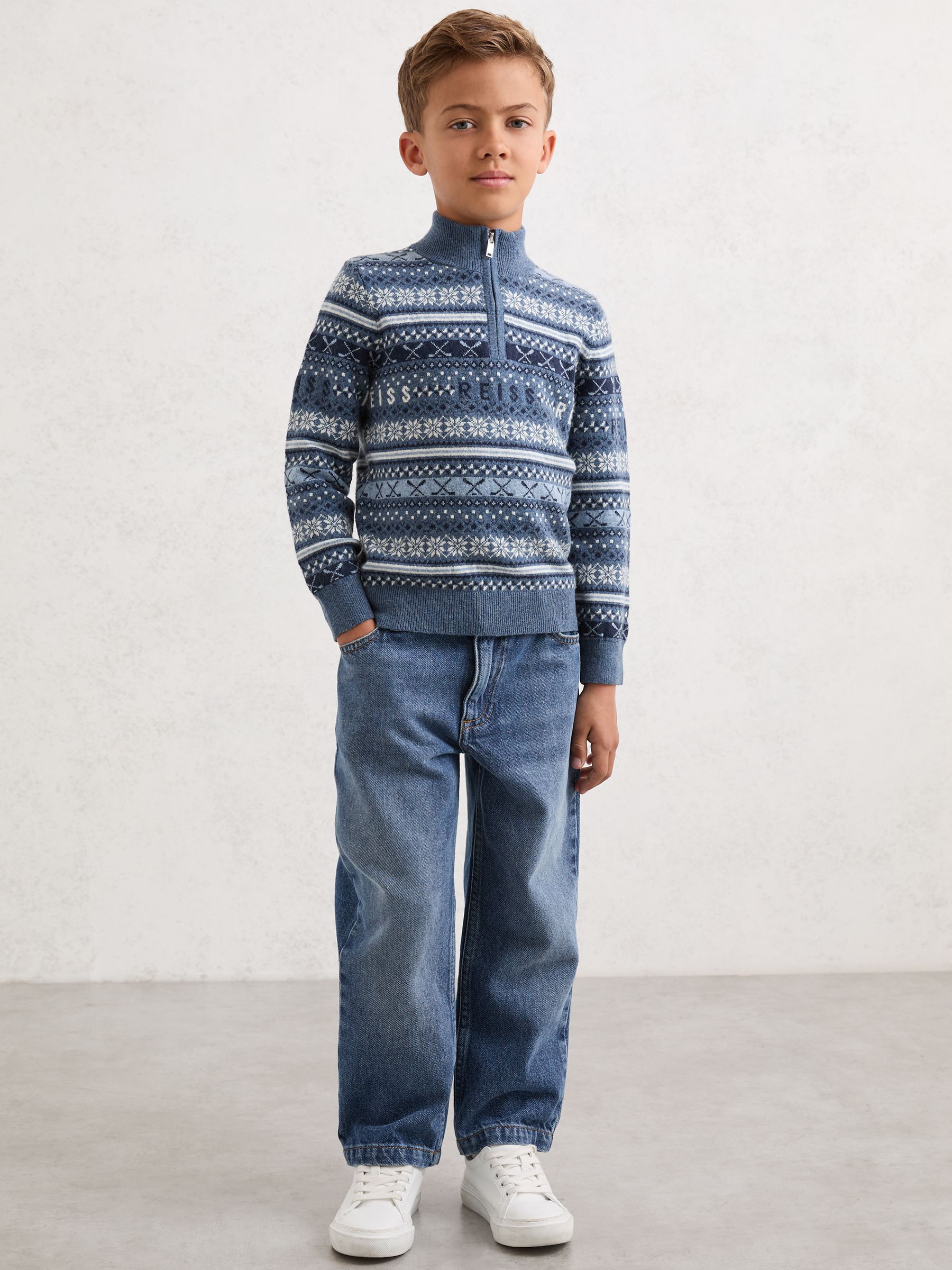3-9 yrs Wool-Blend Fair Isle Jumper With Cashmere in Airforce Blue - Image 1 of 4