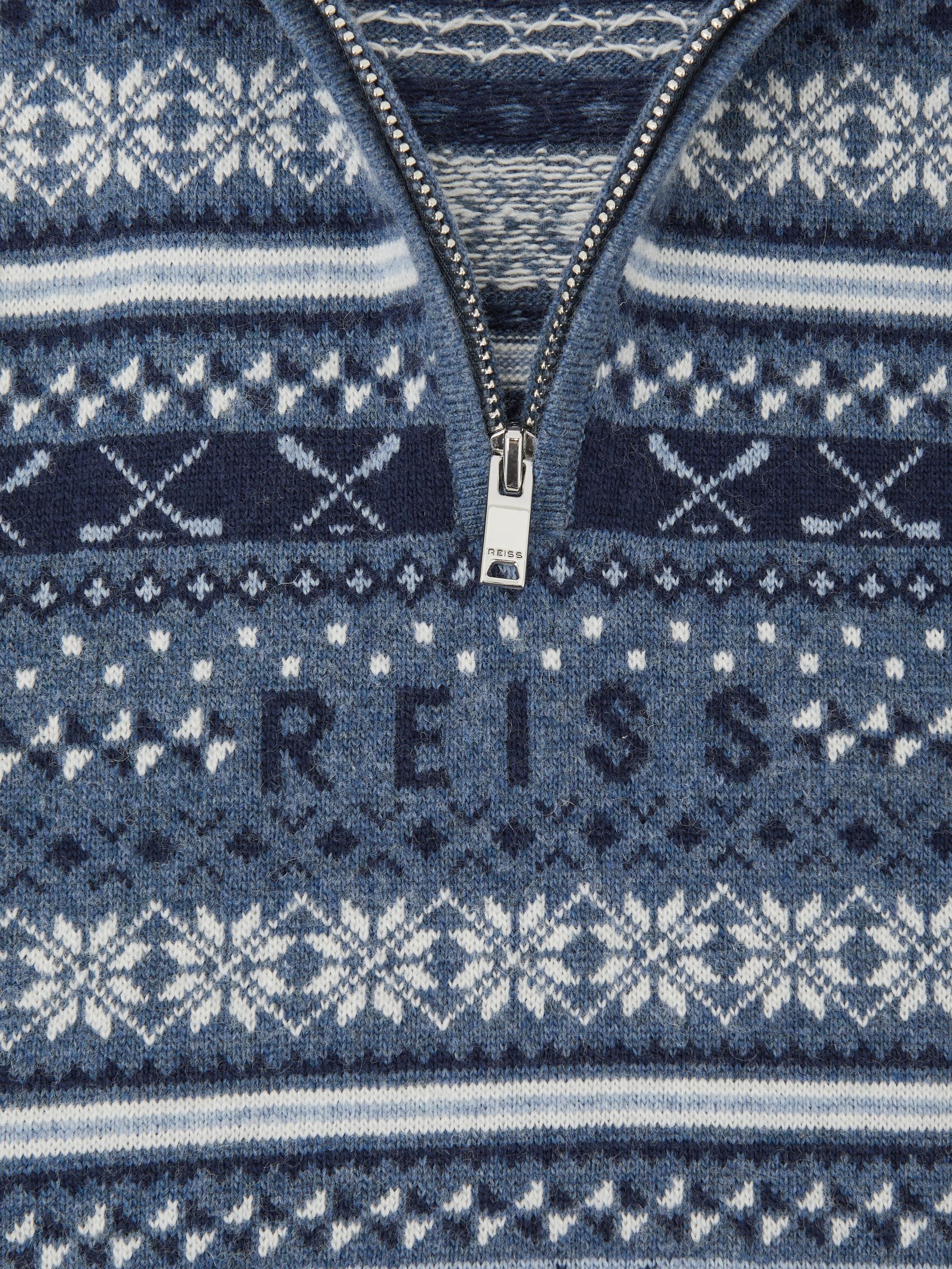 3-9 yrs Wool-Blend Fair Isle Jumper With Cashmere in Airforce Blue - Image 4 of 4