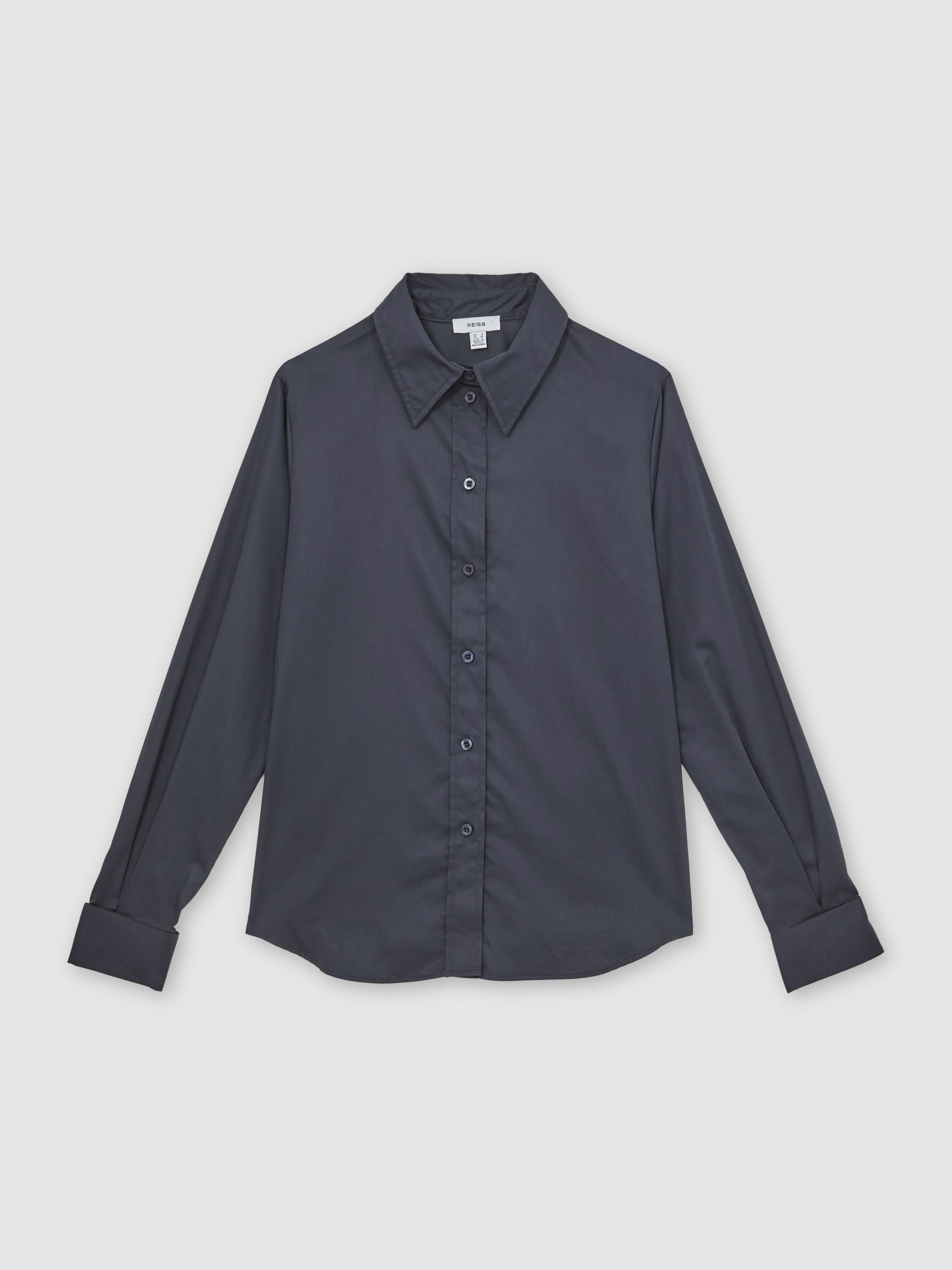 Cotton-Sateen Folded-Cuff Shirt in Navy - image 1