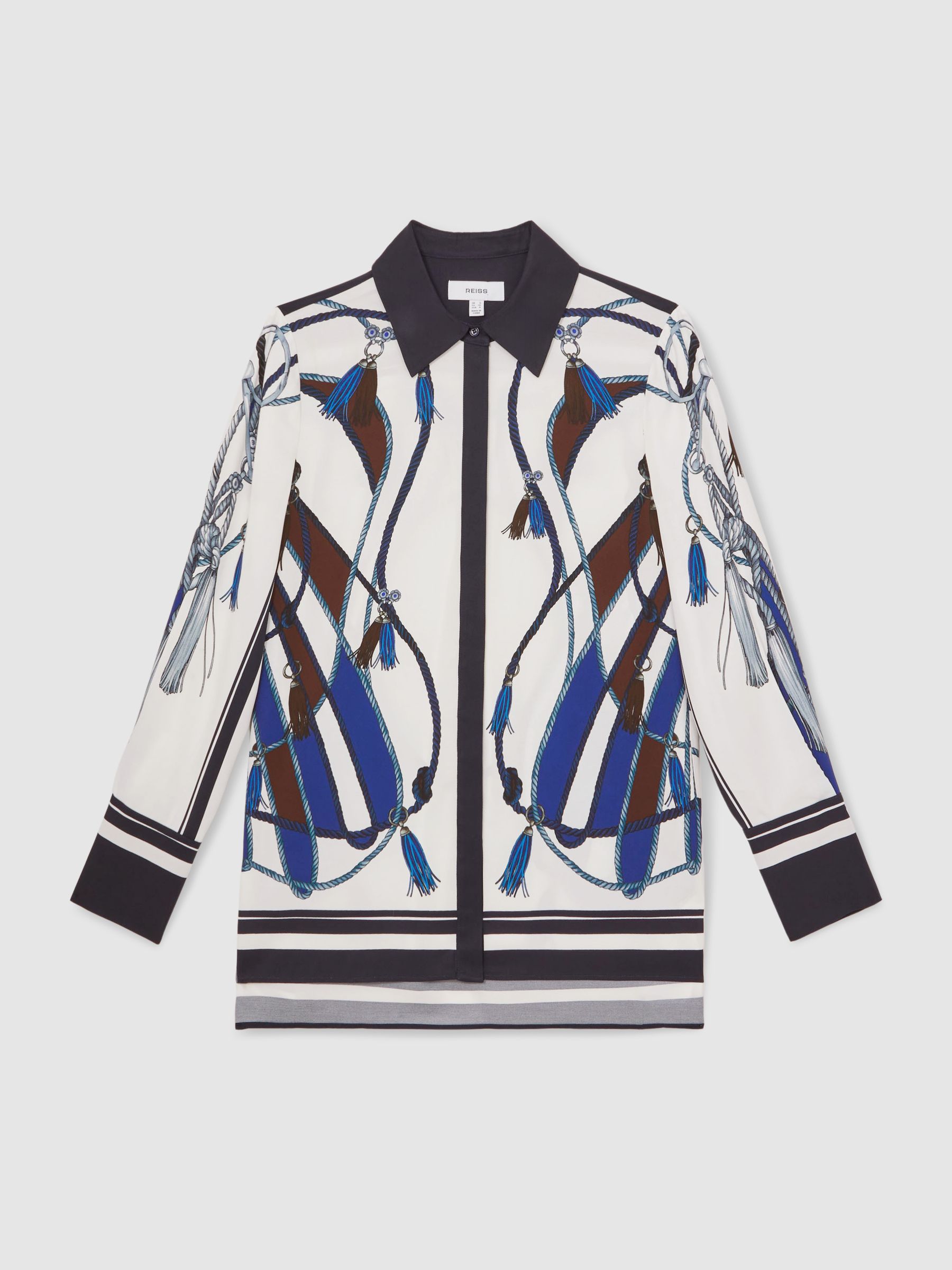 Scarf Print Colourblock Shirt in Navy - Image 2 of 5