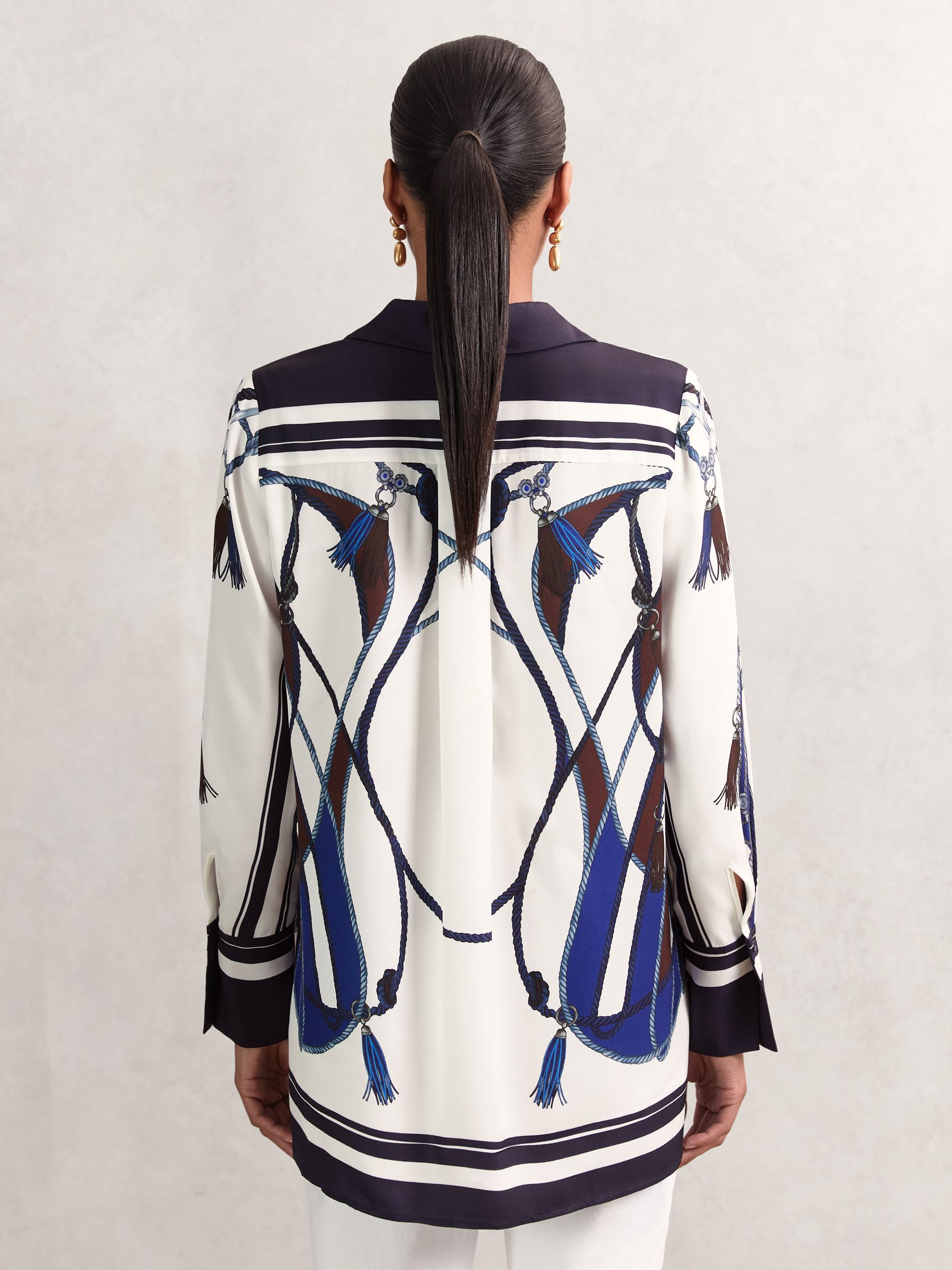 Scarf Print Colourblock Shirt in Navy - Image 4 of 5