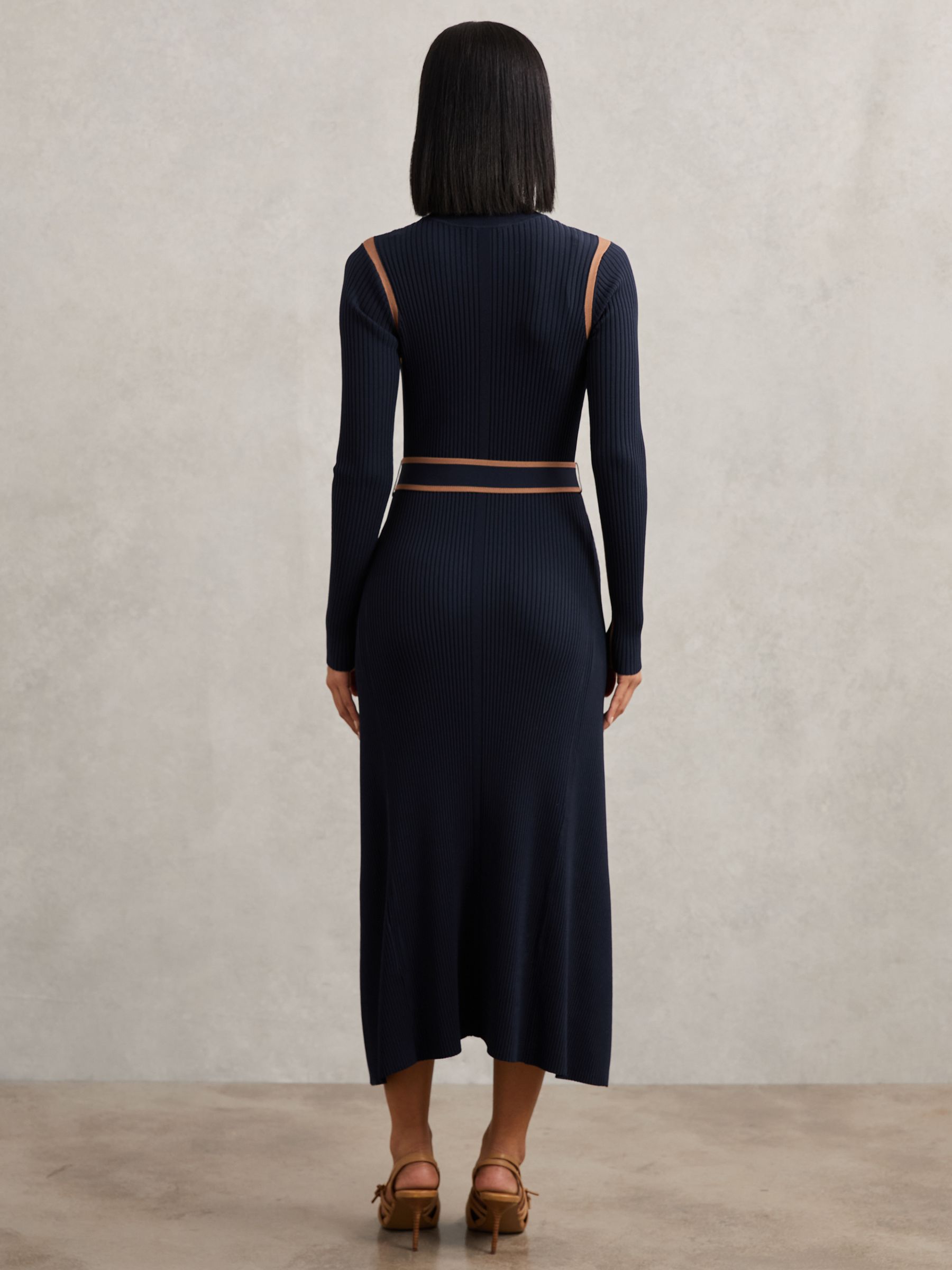 Reiss Colourblock Rib-Knit Midi Dress in Navy/Camel | REISS