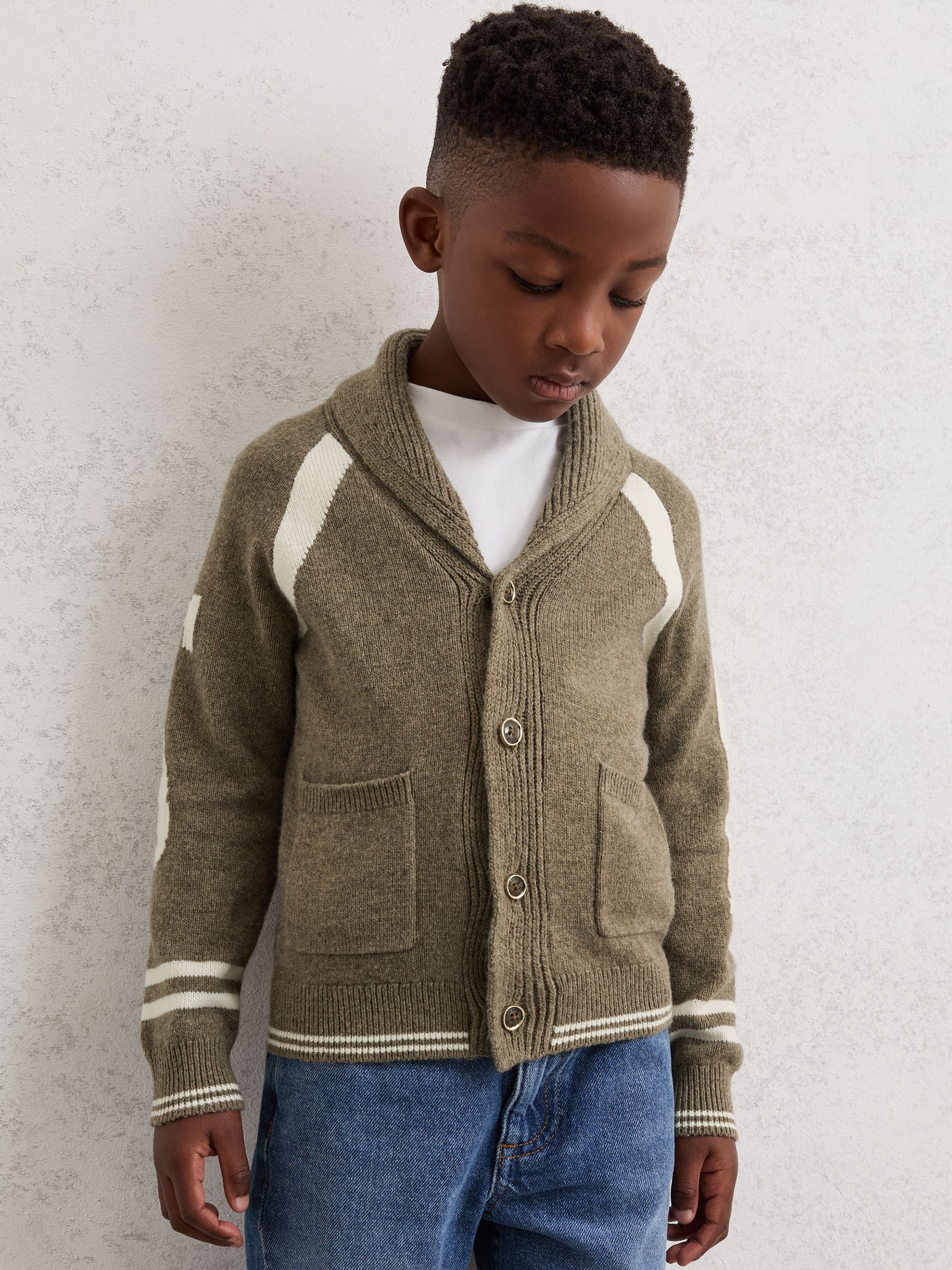 3-9 yrs Wool-Blend Shawl-Collar Logo Cardigan in Dark Green - Image 3 of 4