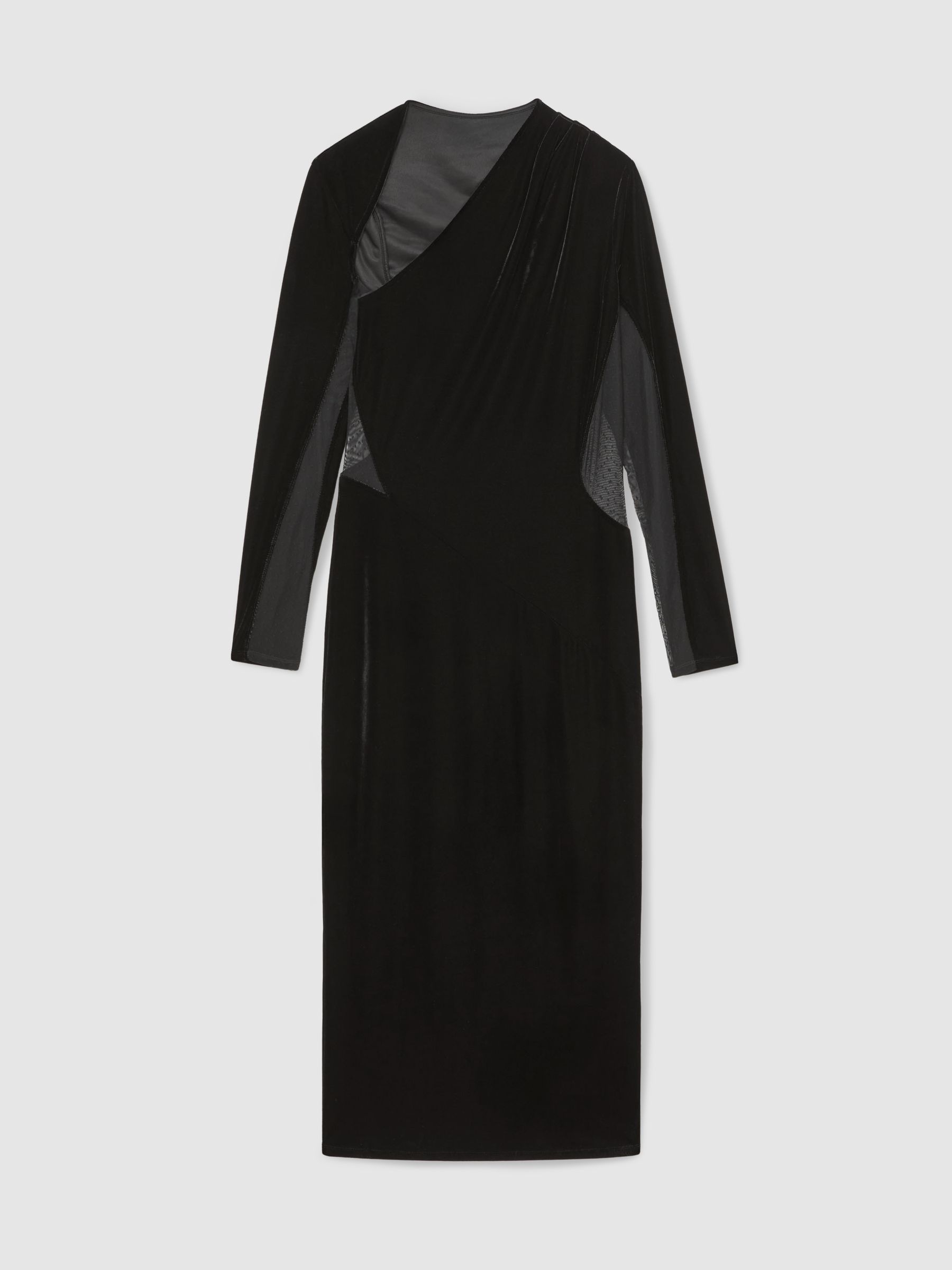 Velvet Sheer-Panel Cut-Out Midi Dress in Black - Image 2 of 6
