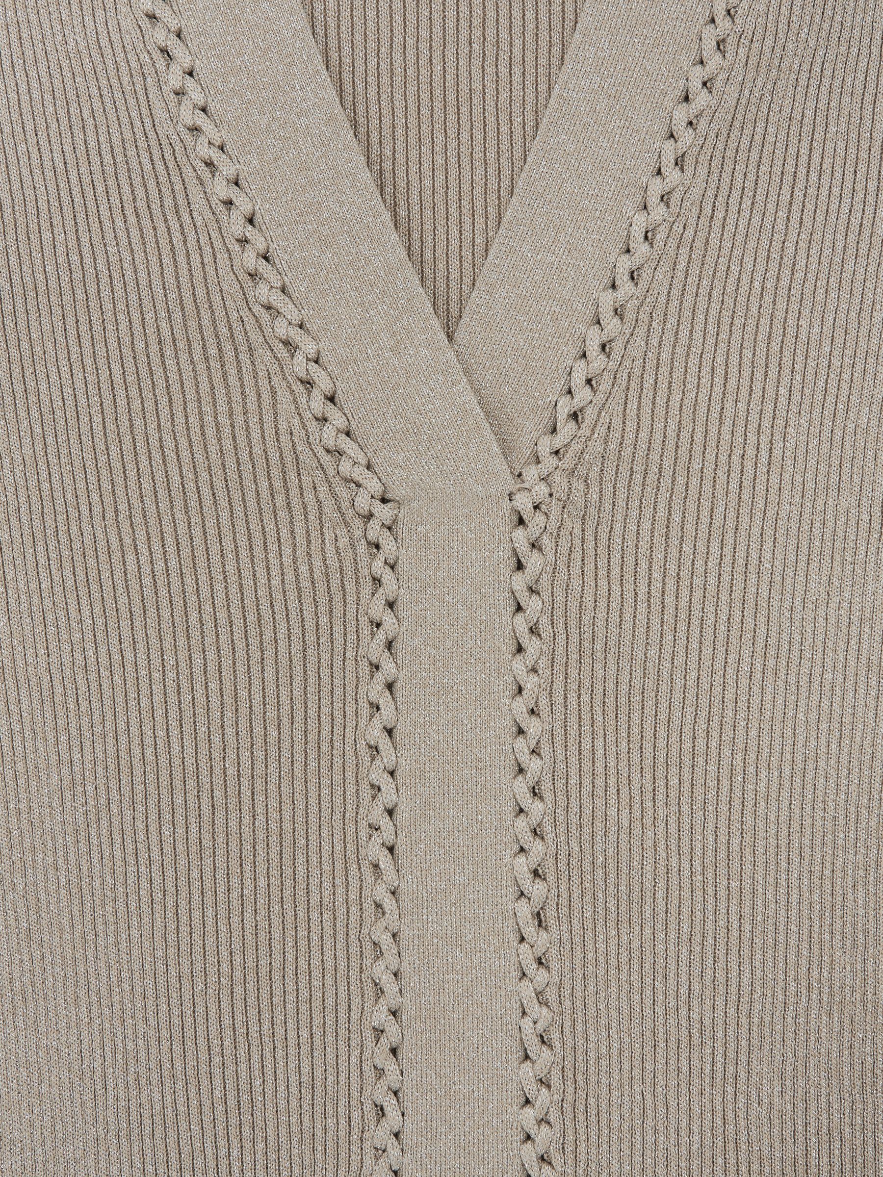 Metallic Craft-Stitch Rib-Knit Top in Champagne - image 3