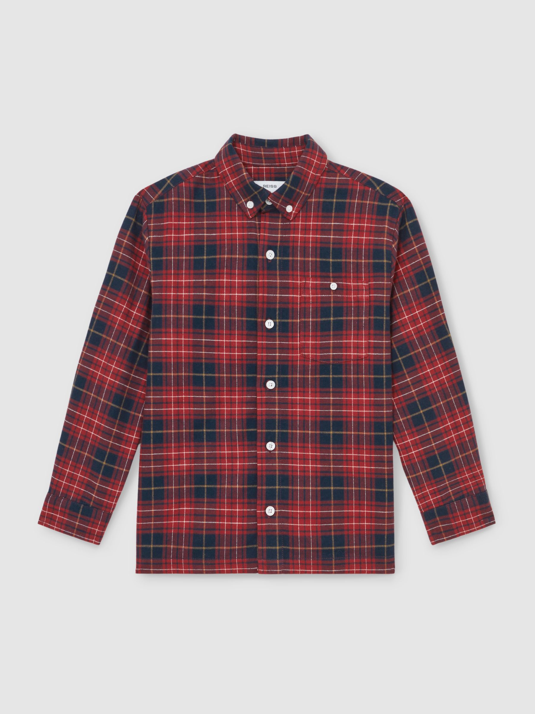 Cotton Button-Through Check Shirt in Red/Navy Blue - Image 2 of 4
