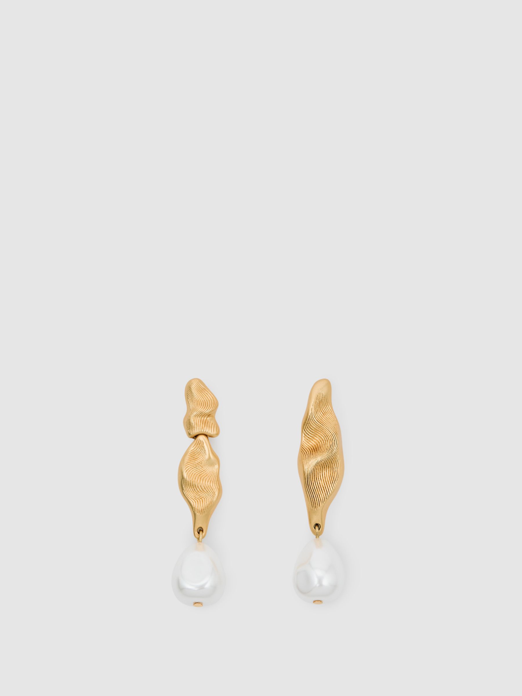 Tone Faux Pearl Molten Drop Earrings in Gold - Image 3 of 5