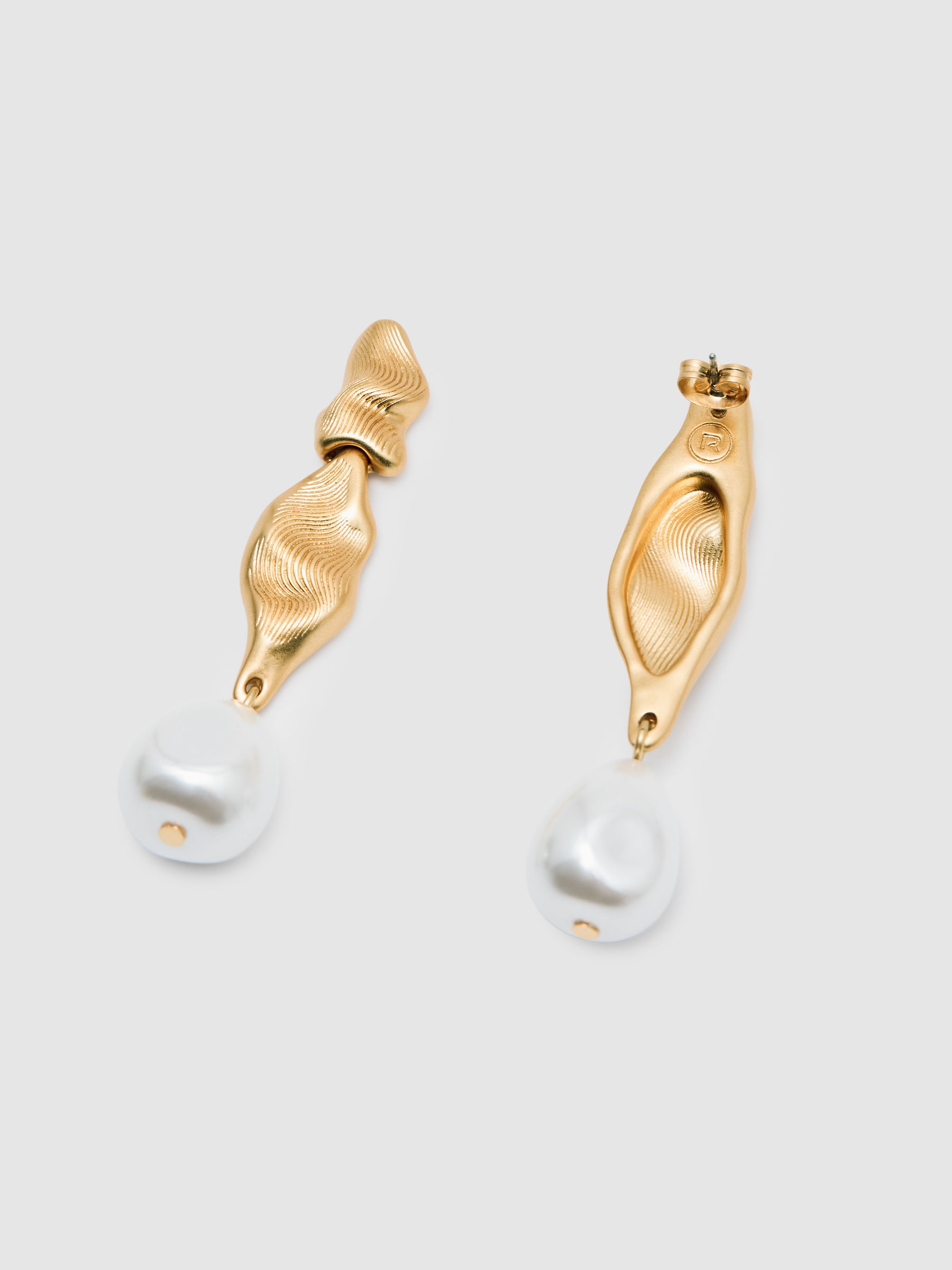Tone Faux Pearl Molten Drop Earrings in Gold - Image 4 of 5
