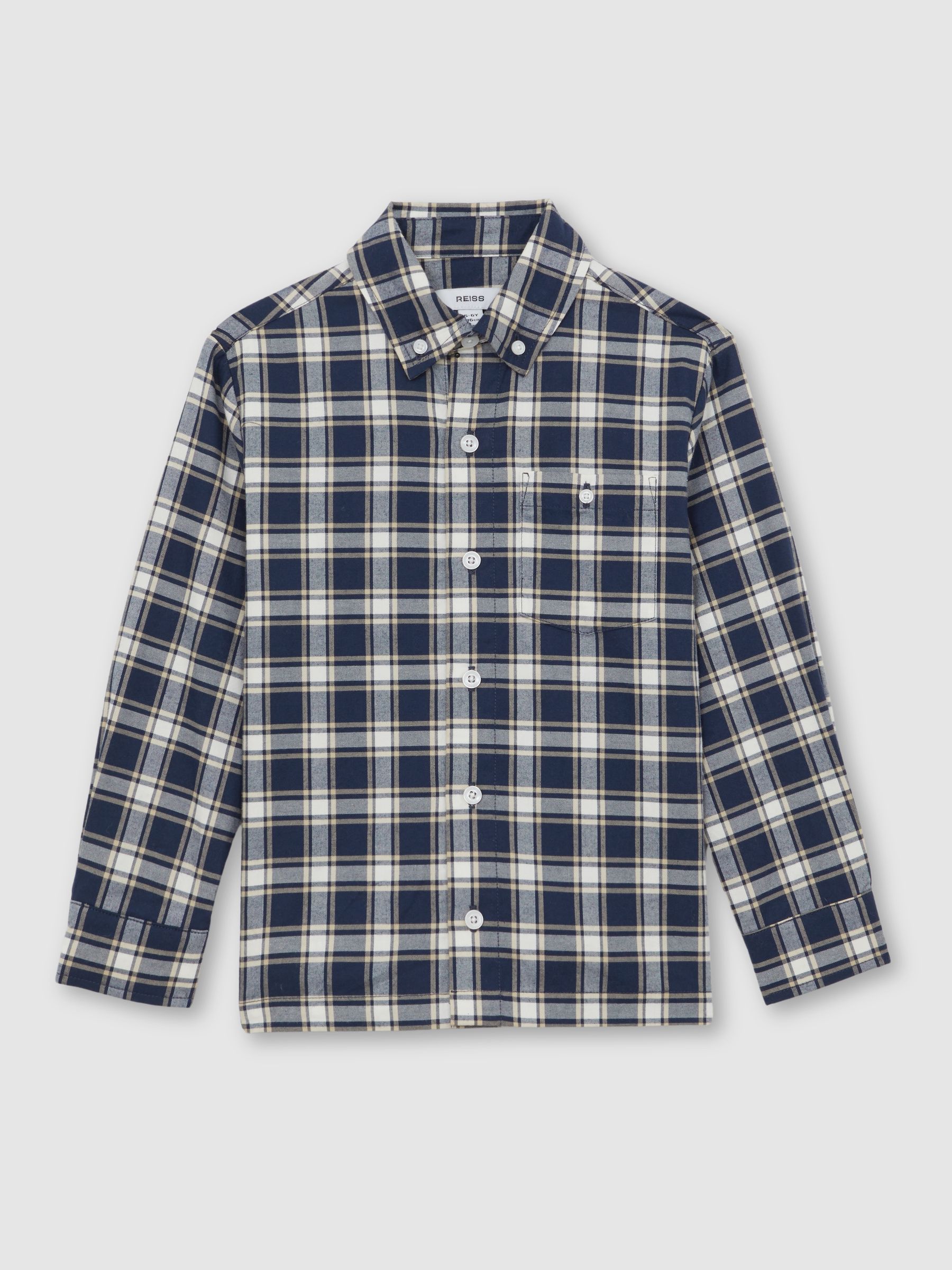 Cotton Button-Through Check Shirt in Navy Blue - Image 1 of 4