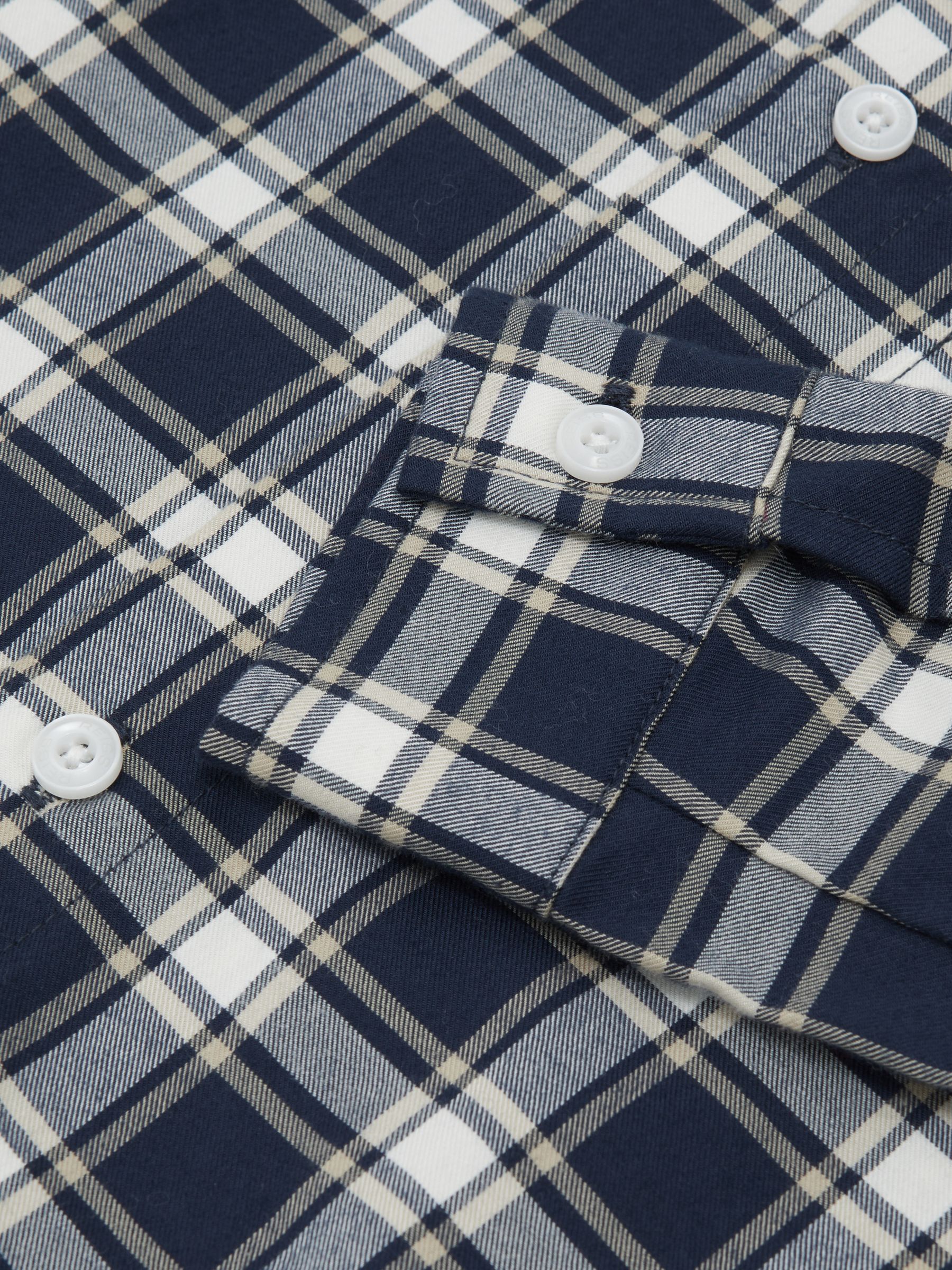Cotton Button-Through Check Shirt in Navy Blue - Image 4 of 4