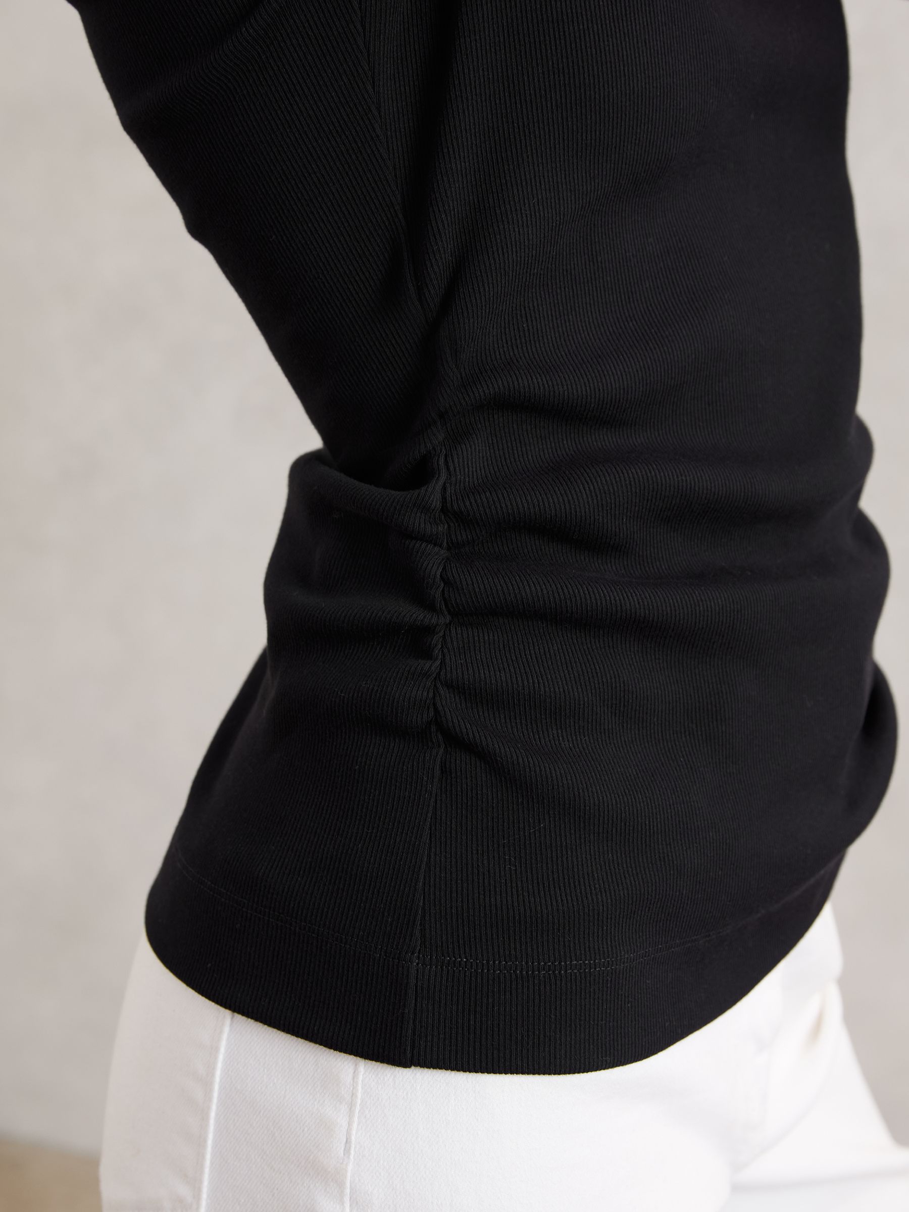 Cotton Long-Sleeve Ruched T-Shirt with Stretch in Black - Image 3 of 6