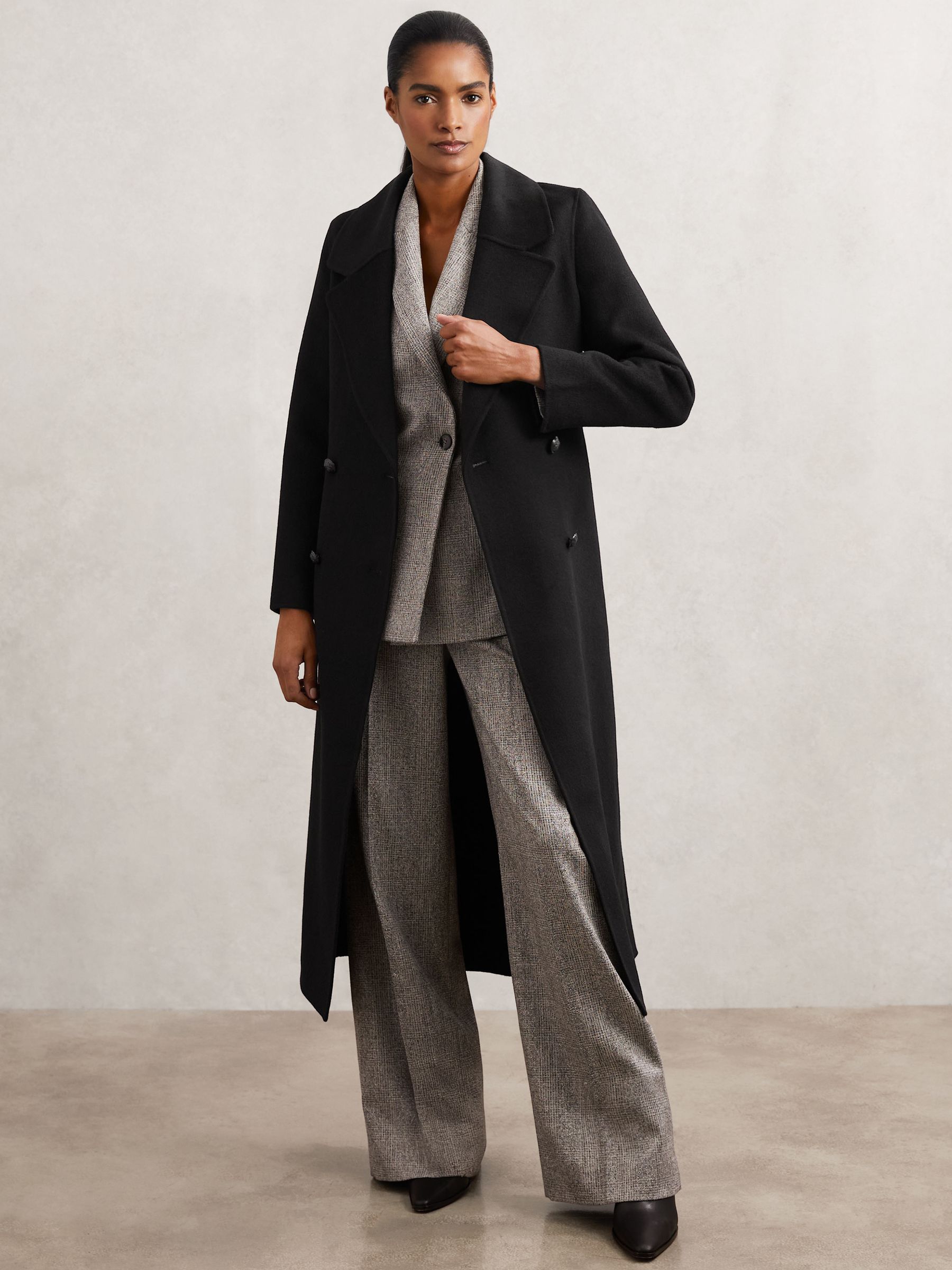 Reiss Detachable Faux-Fur Collar Coat Wool-Blend in Black | REISS