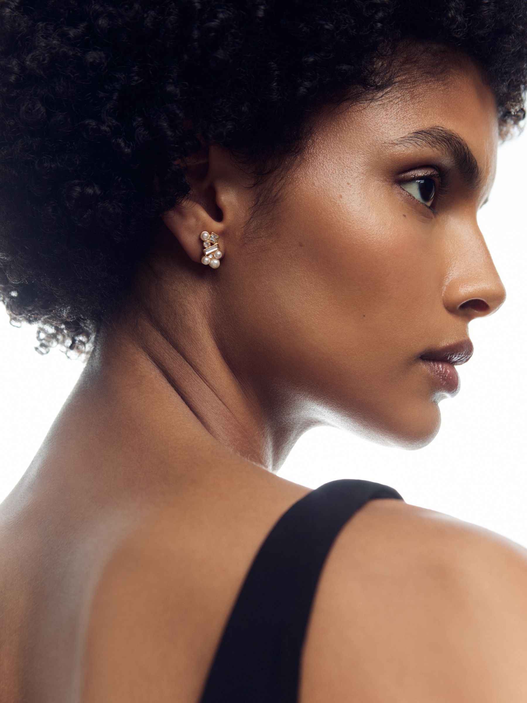 Tone Faux-Pearl and Crystal Stud Earrings in Gold - Image 2 of 5