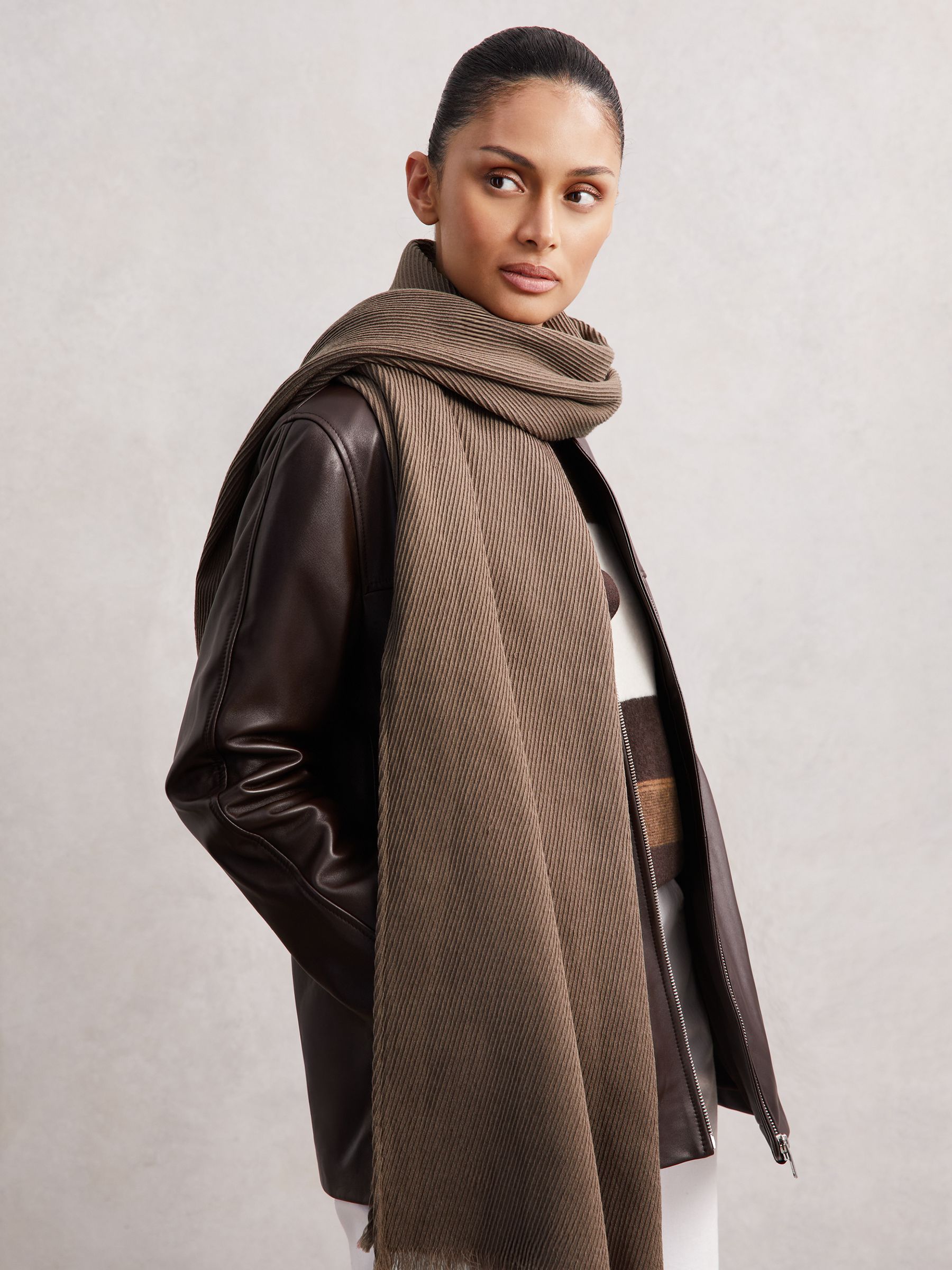 Wool Pleated Scarf in Taupe - image 1