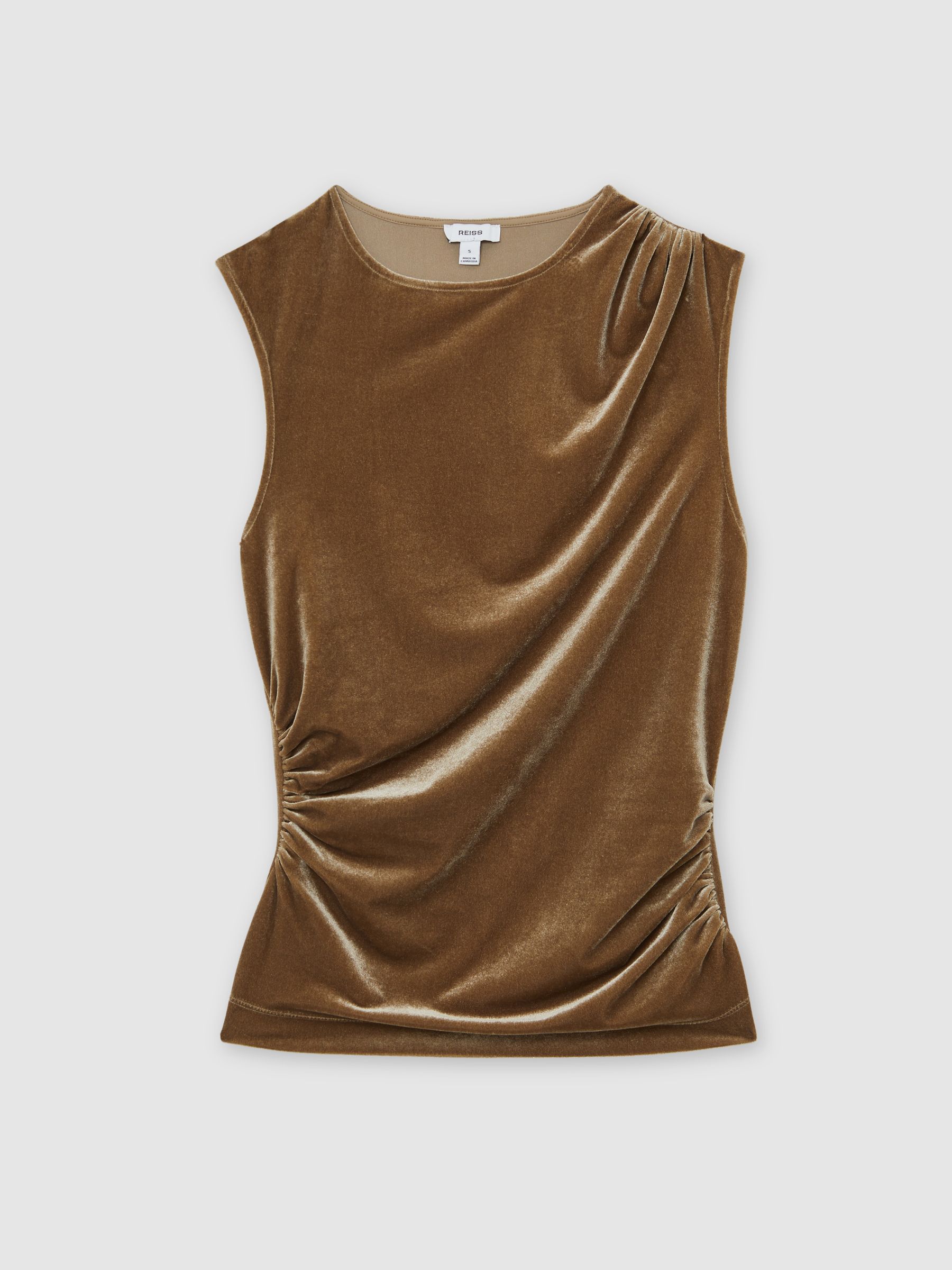 Velvet Drape Sleeveless Top in Gold - Image 2 of 6