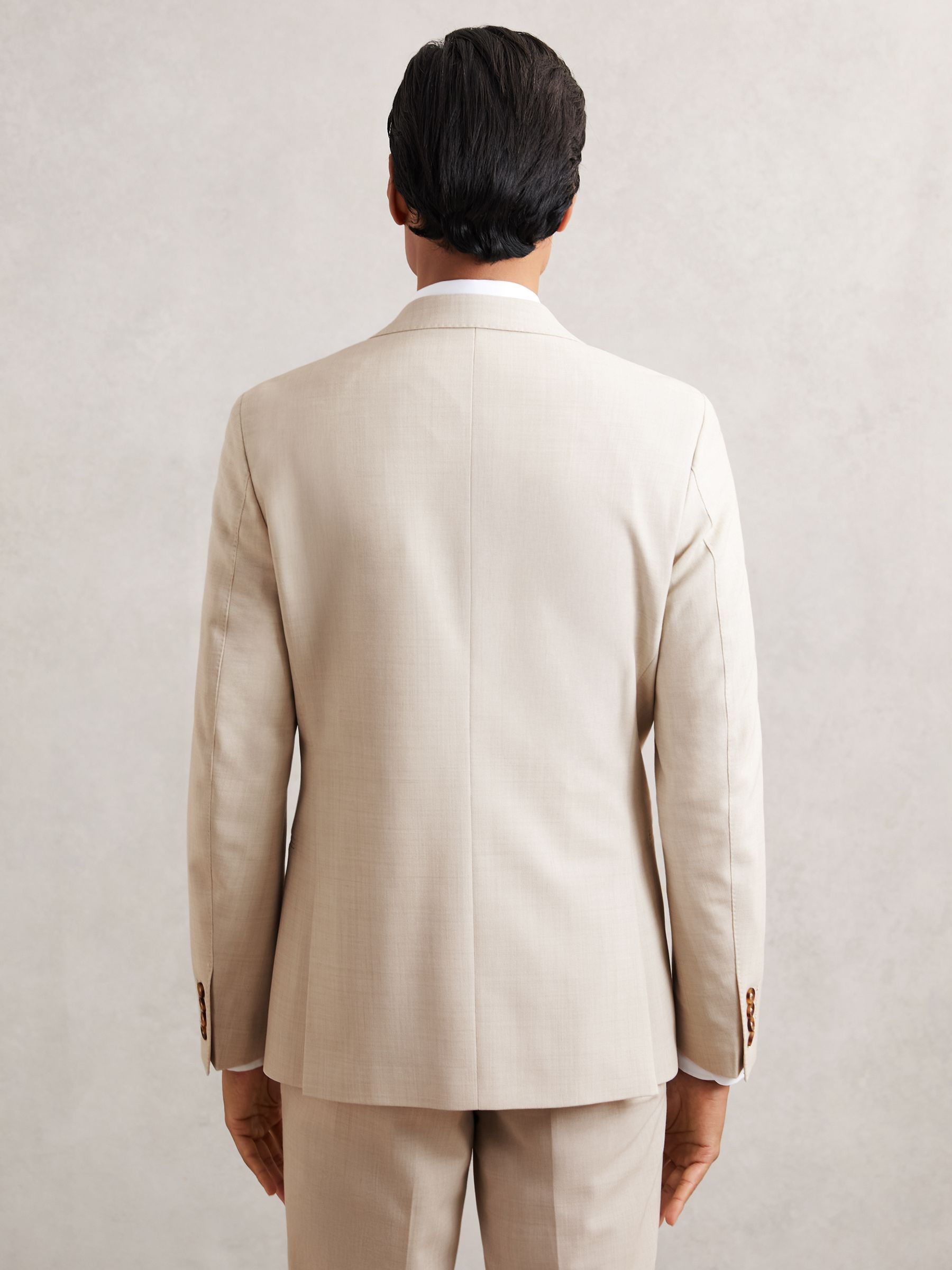 Single-Breasted Textured Suit Blazer Slim-Fit With Wool in Stone - Image 5 of 6