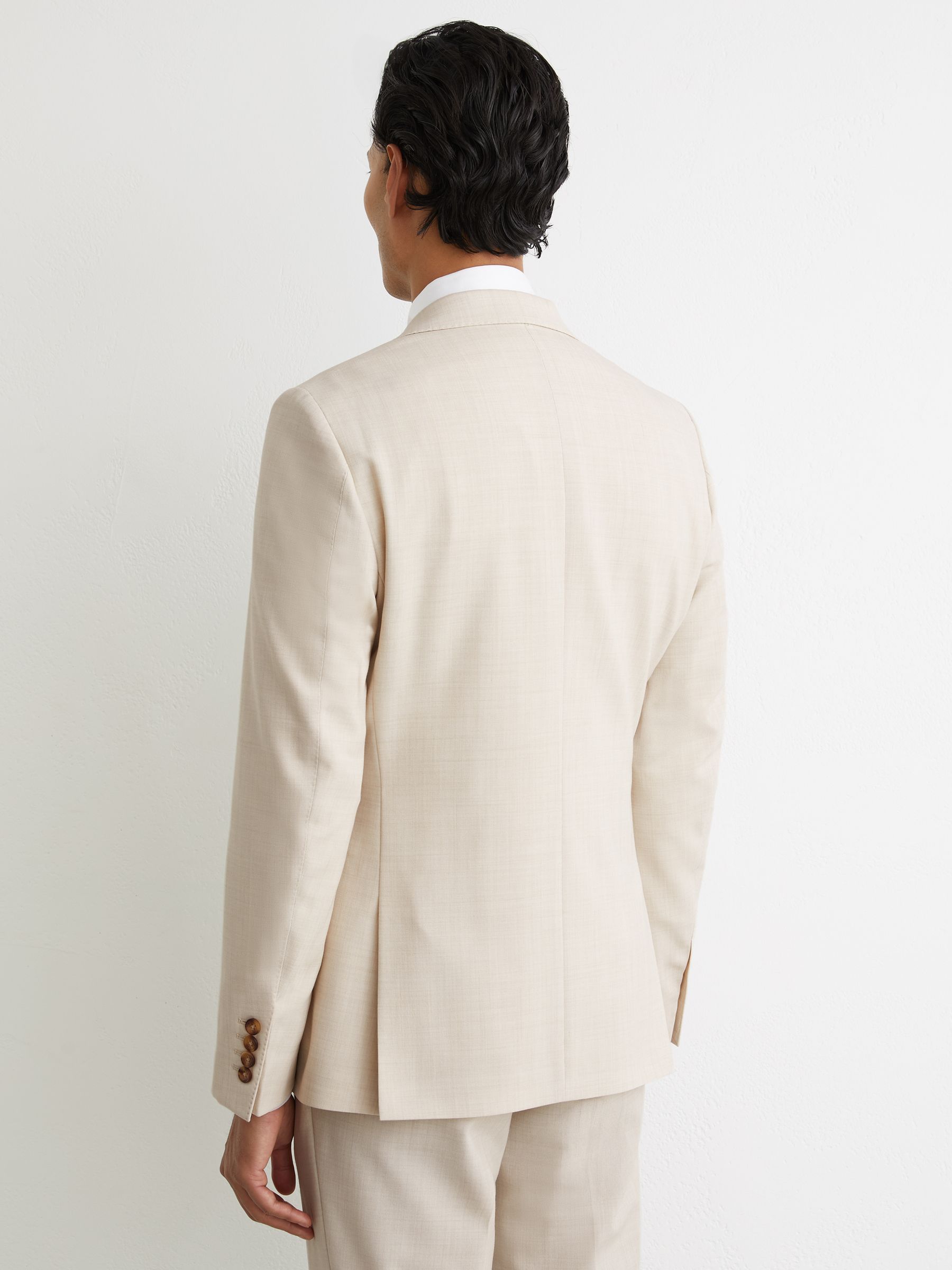 Tailored Fit Single-Breasted Textured Suit Blazer With Wool in Stone - image 2